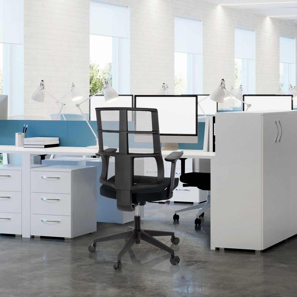 hjh OFFICE Drehstuhl (1 Profi ergonomisch Schwarz St), Bürostuhl Stoff/Netzstoff Schreibtischstuhl SPINIO