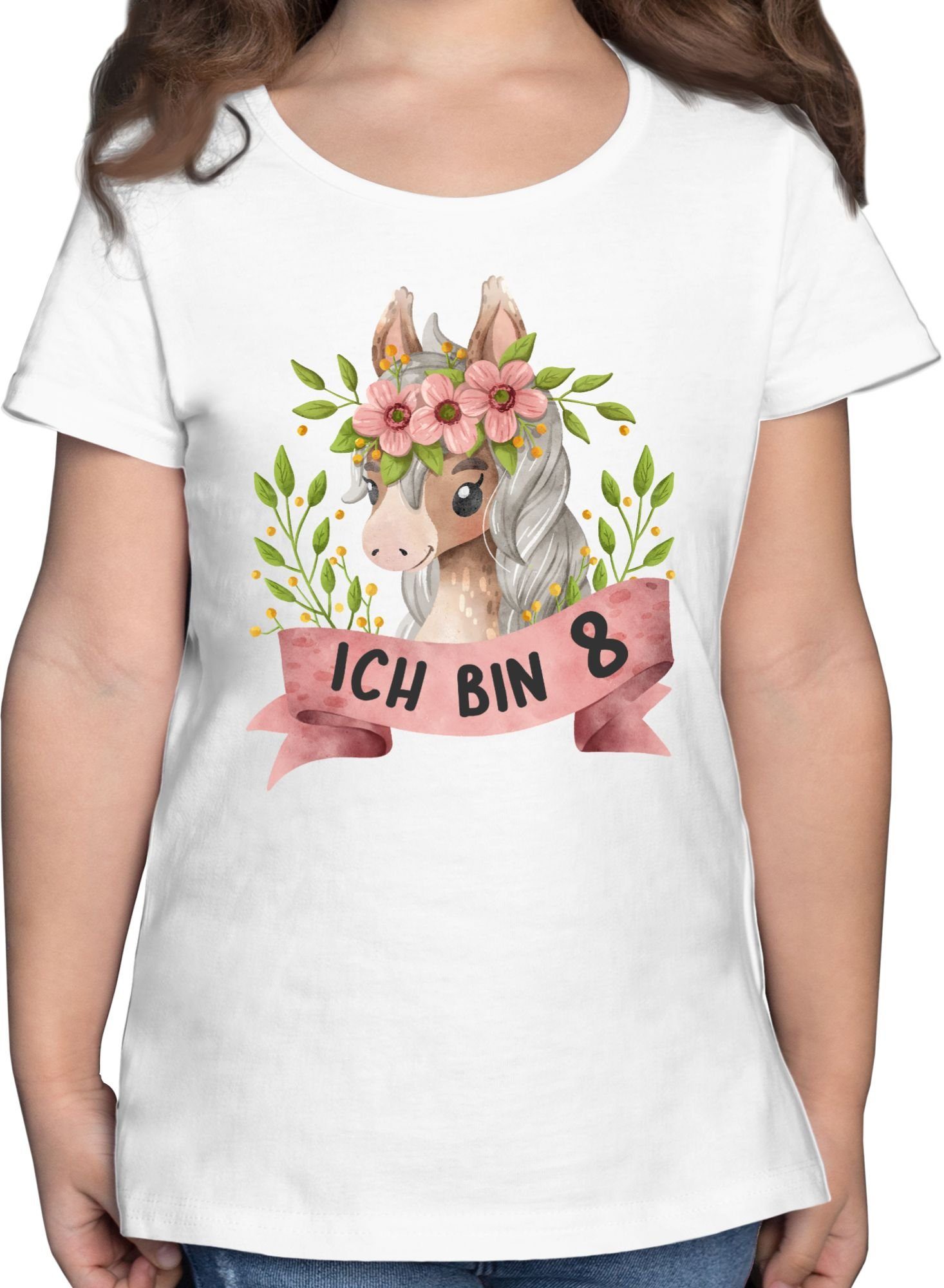 T-Shirt Ich bin acht mit süßem Pferd mit Blumen