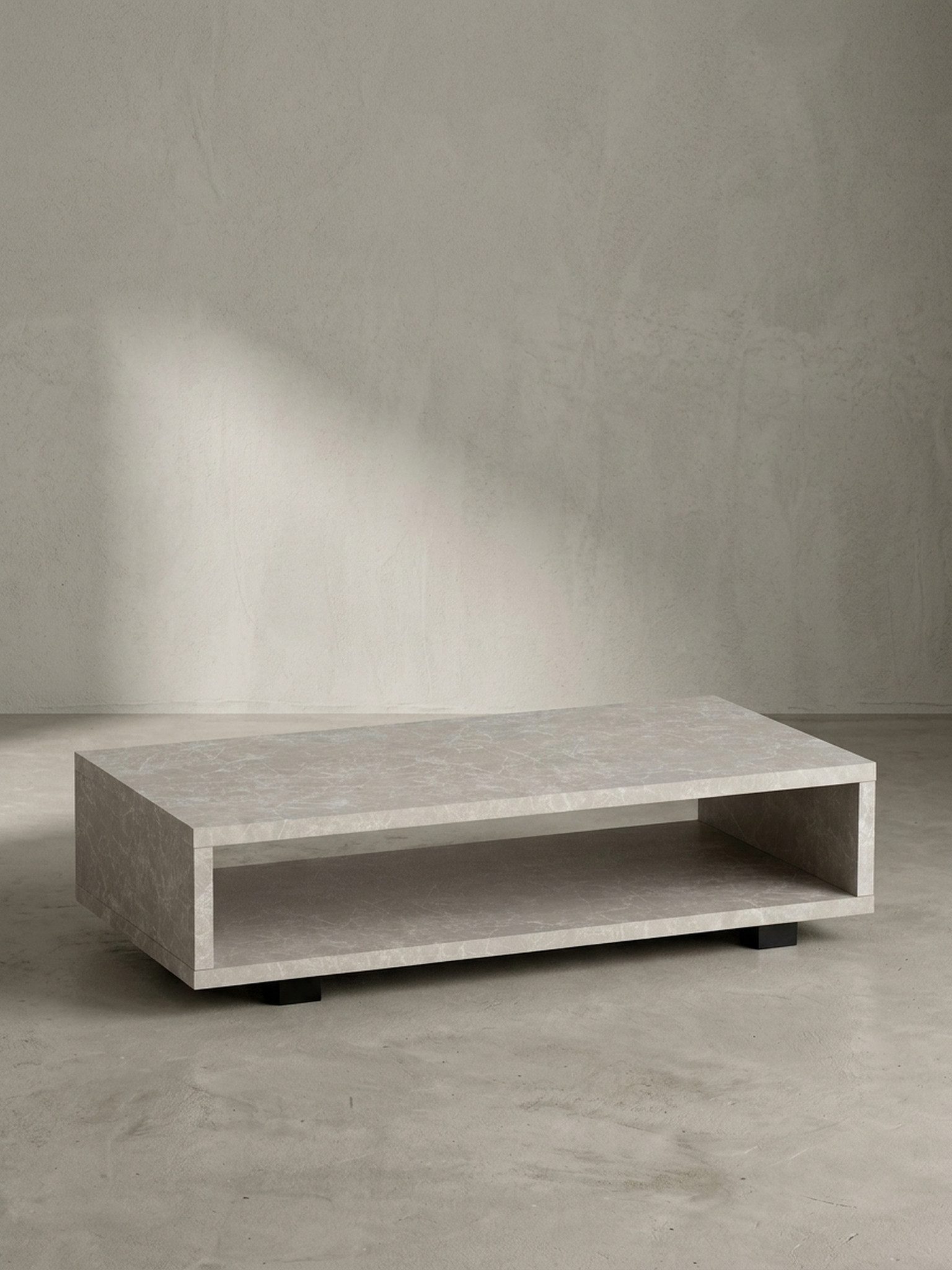 KADIMA DESIGN Couchtisch Couchtisch 100x50x25 cm Sandfarben Sofatisch in Stein-Optik Modern, (Schlicht, Kaffeetisch Groß), Design Wohnzimmertisch Rechteckig mit Stauraum, Loungetisch Beige