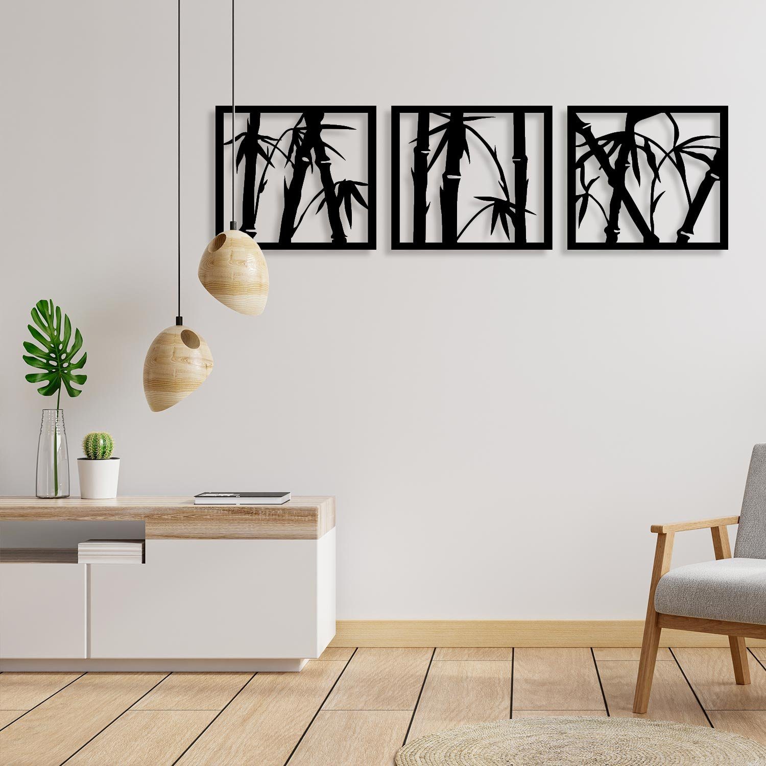 Namofactur Wanddekoobjekt XXL Bambus Holz Wanddeko (3 St., 3-teilig), Wandbild 'Bambus' aus Holz, Wandgestaltung für dein zuhause