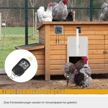 Crenex Haustierklappe mit Timer, Hühnertür+Schieber Hühnerklappe Hühner-Pförtner m. 2 Handsender