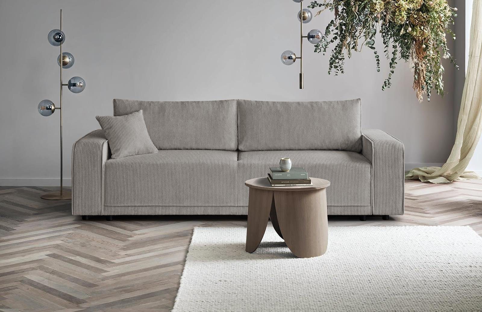 Cappucino breite PRIMO, 02) Beautysofa (poso Design Schlafsofa Armlehnen Sofa, Bettkasten, Schlaffunktion, Wellenfedern, modernes