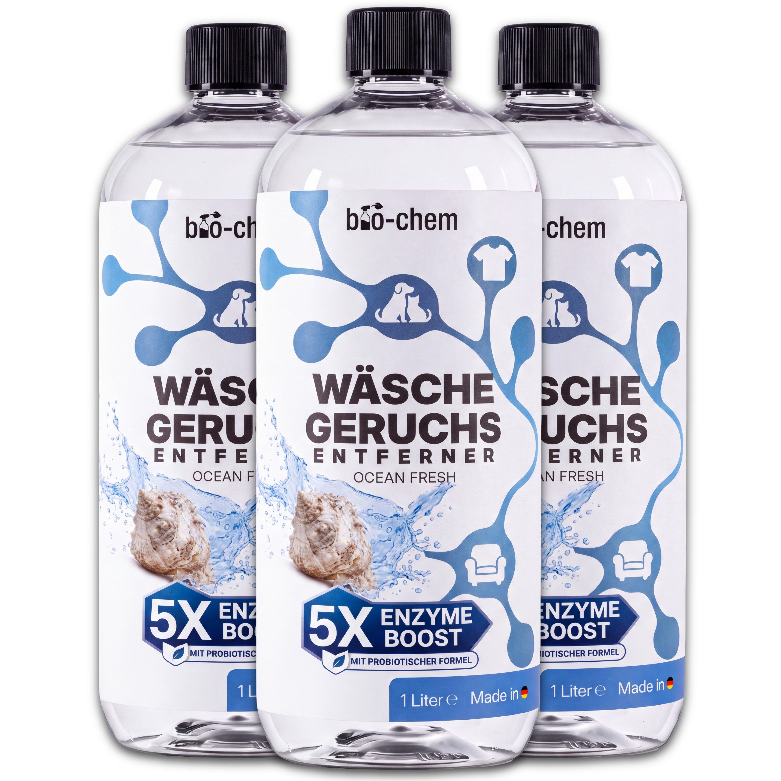 bio-chem Wäsche Geruchsentferner Enzym Waschmittel-Zusatz 1 L Ocean Fresh Spezialwaschmittel (1 Liter je Flasche, Bis zu 20 Anwendungen je …