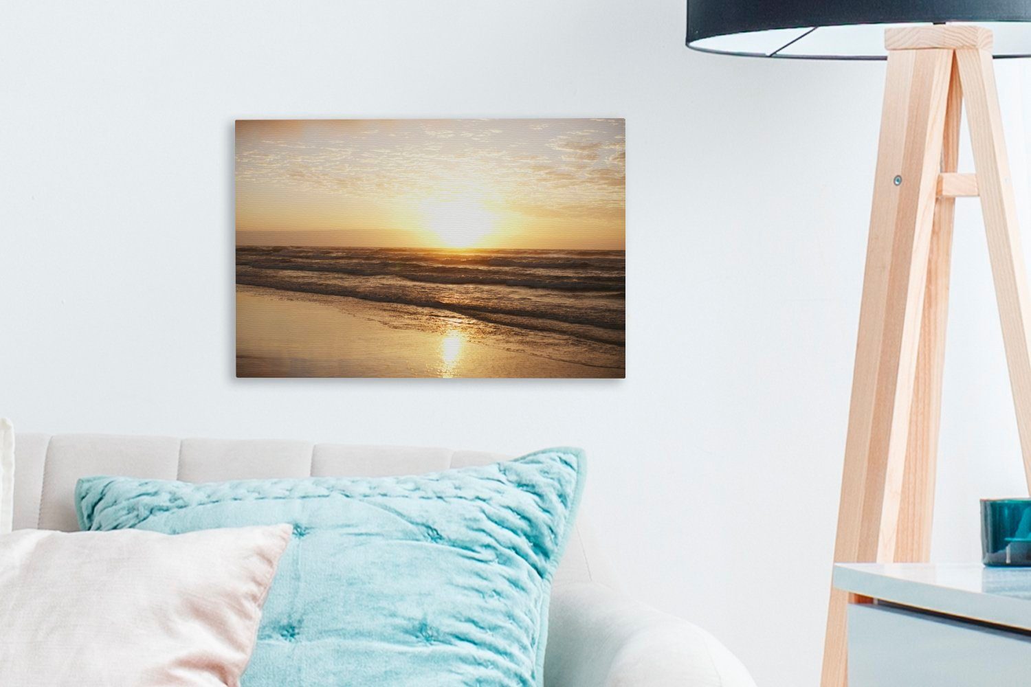 Wolken, Strand Wandbild Sonne Leinwandbild - - Aufhängefertig, Leinwandbilder, 30x20 cm Wanddeko, St), (1 OneMillionCanvasses®