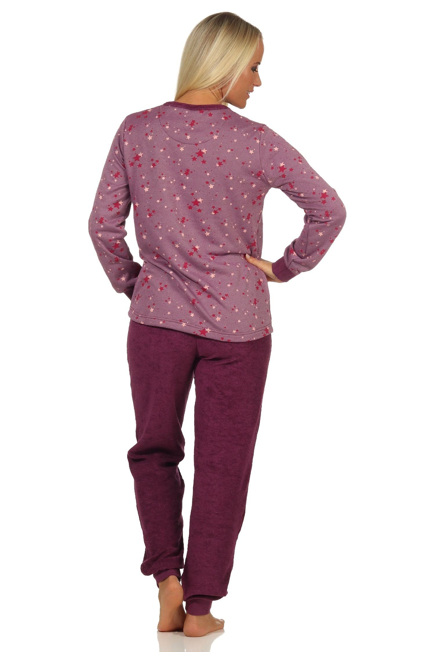 Optik Pyjama Übergrößen - beere Frottee Sterne Normann mit in auch Bündchen Damen Pyjama