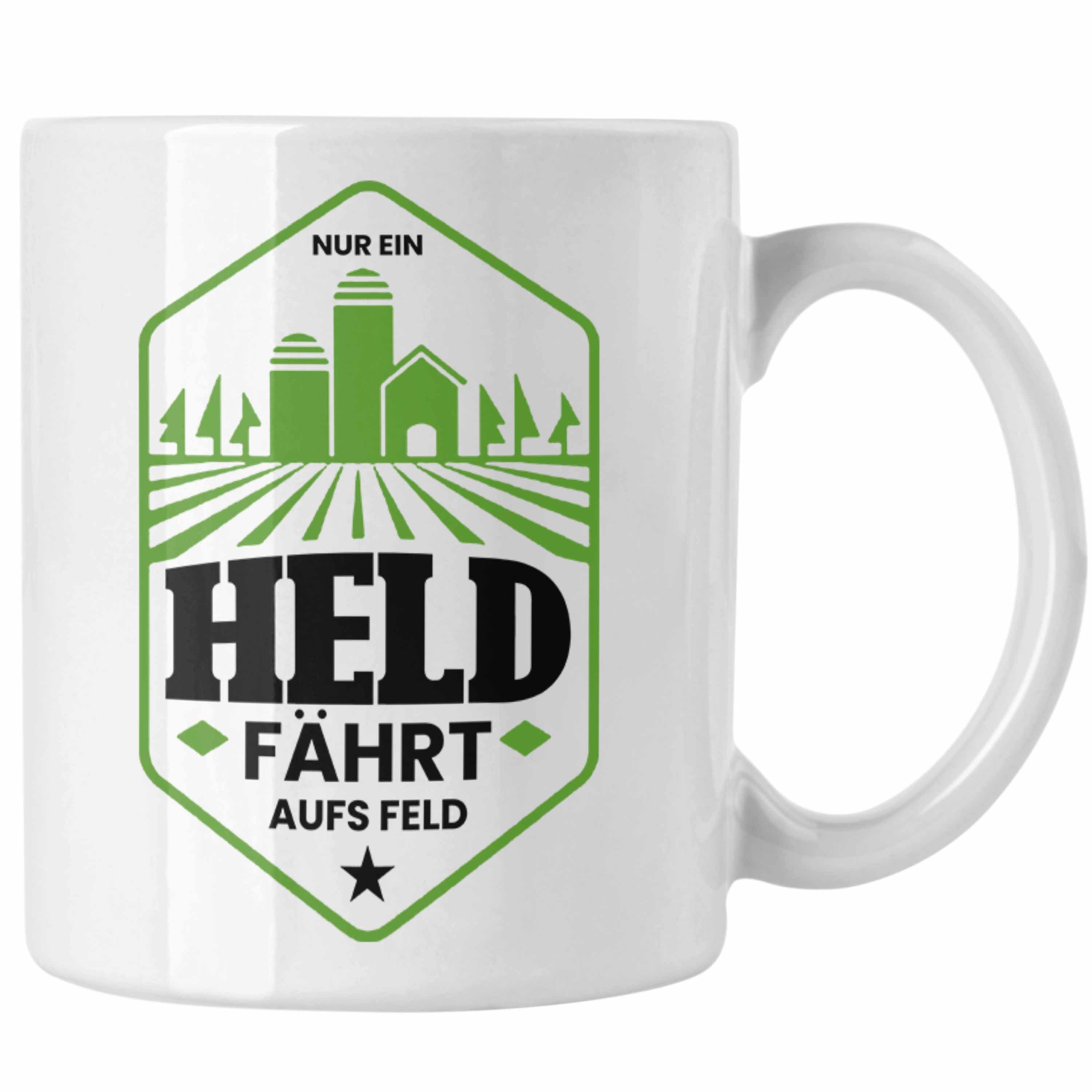 Trendation Tasse Lustige Tasse für Landwirte Bauern Geschenk Spruch Nur Ein Held Fährt Weiss