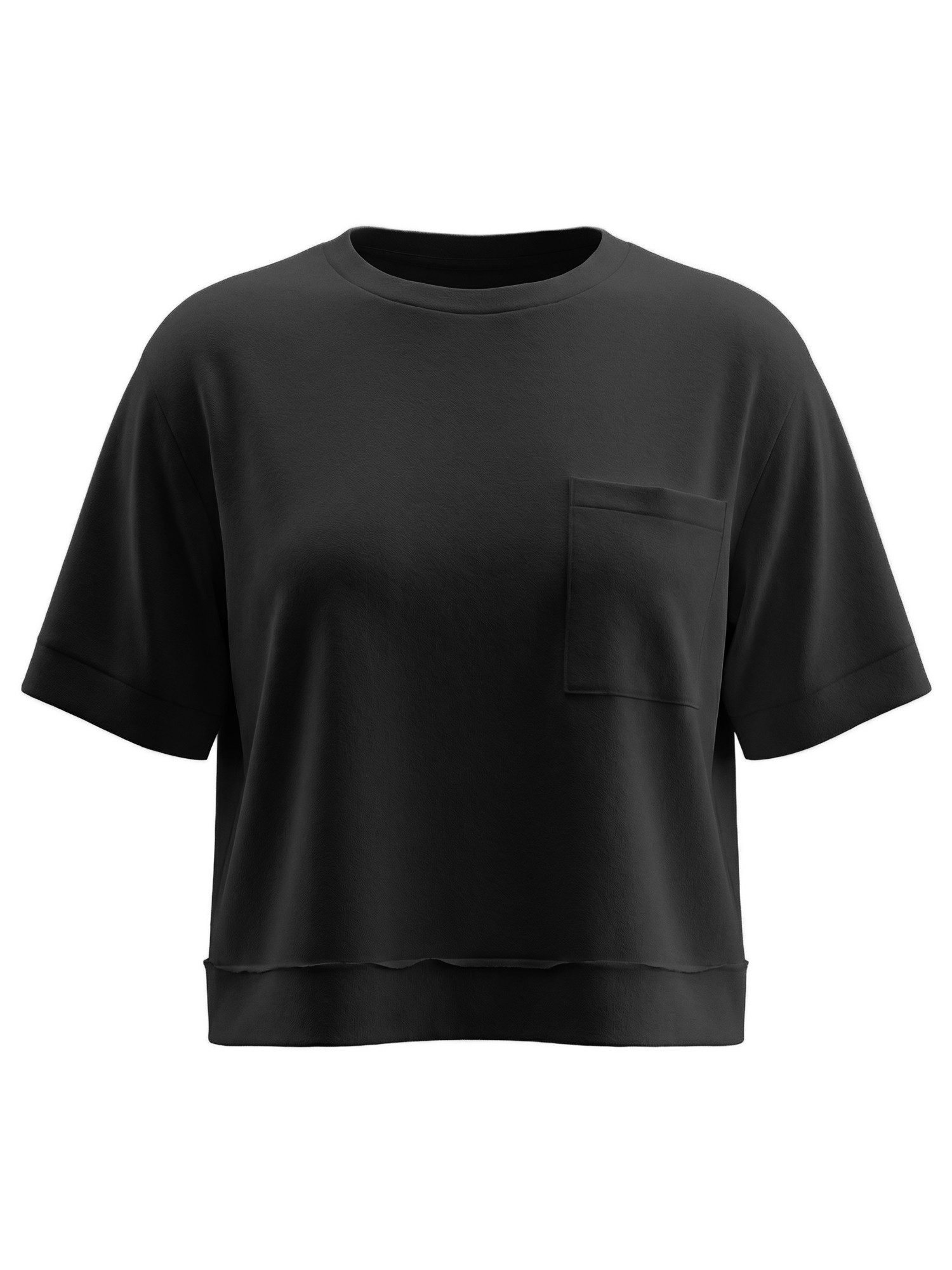 T-Shirt Damen Oversize Cropped Kurzarm Sommer Basic Casual mit Brusttasche