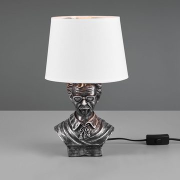 etc-shop Tischleuchte, Leuchtmittel nicht inklusive, Tischleuchte Nachttischlampe Keramik silber Stoff weiß H 36 cm