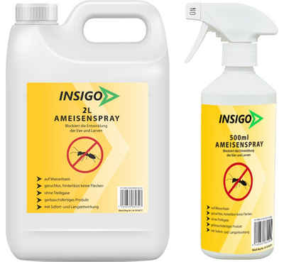 INSIGO Ameisengift Ameisen Spray gegen Ameisen, Larven & Eier, 2.5 l, Kombi-Set, 1-St., 1x2 Liter + 500ml, auf Wasserbasis, geruchsarm, brennt / ätzt nicht, mit Langzeitwirkung