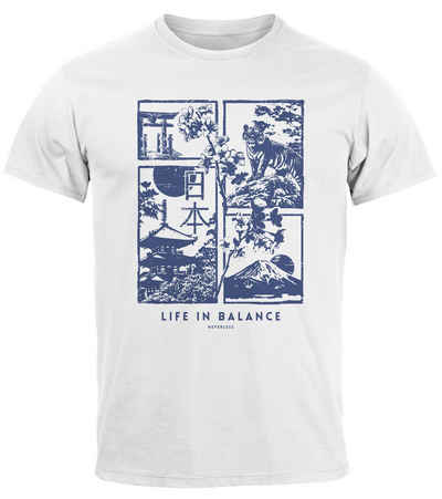 Neverless Print-Shirt Herren T-Shirt Japan Fuji Motiv Grafikshirt Life in Balance Asien mit Print