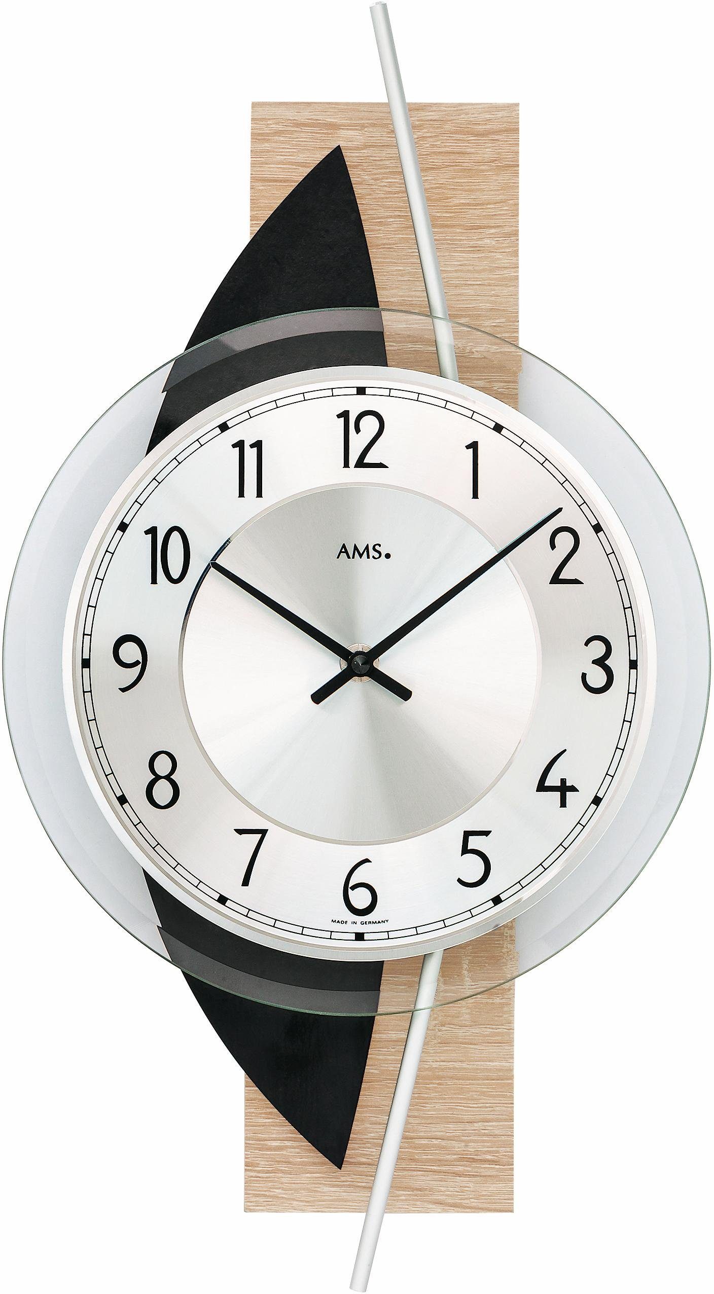 AMS Wanduhr W9551 (Quarzuhr,Holz,Wohnzimmer,Esszimmer,Küche,Made in Germany,Büro,Flur)