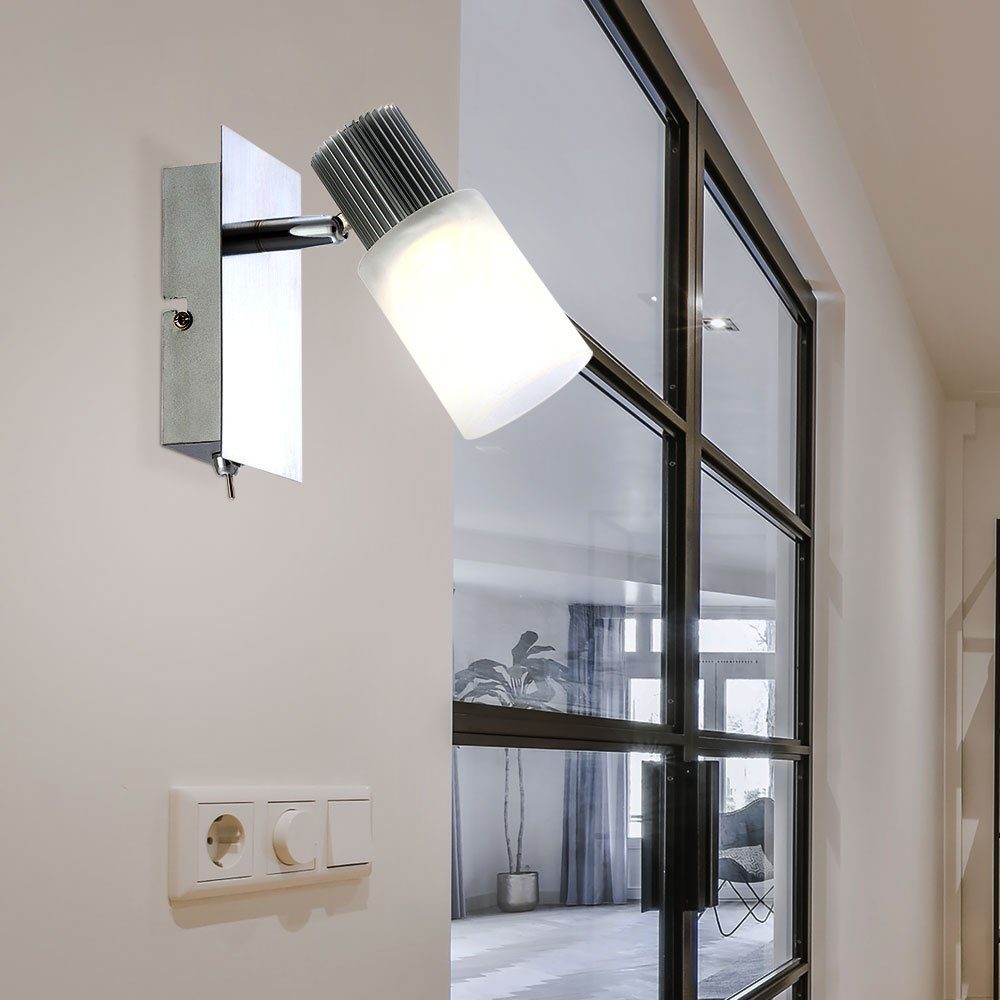 Glas etc-shop Wohnraum Leuchten Set LED verbaut, fest Wand Flur Wandleuchte, LED-Leuchtmittel 3er Warmweiß, Strahler Chrom LED