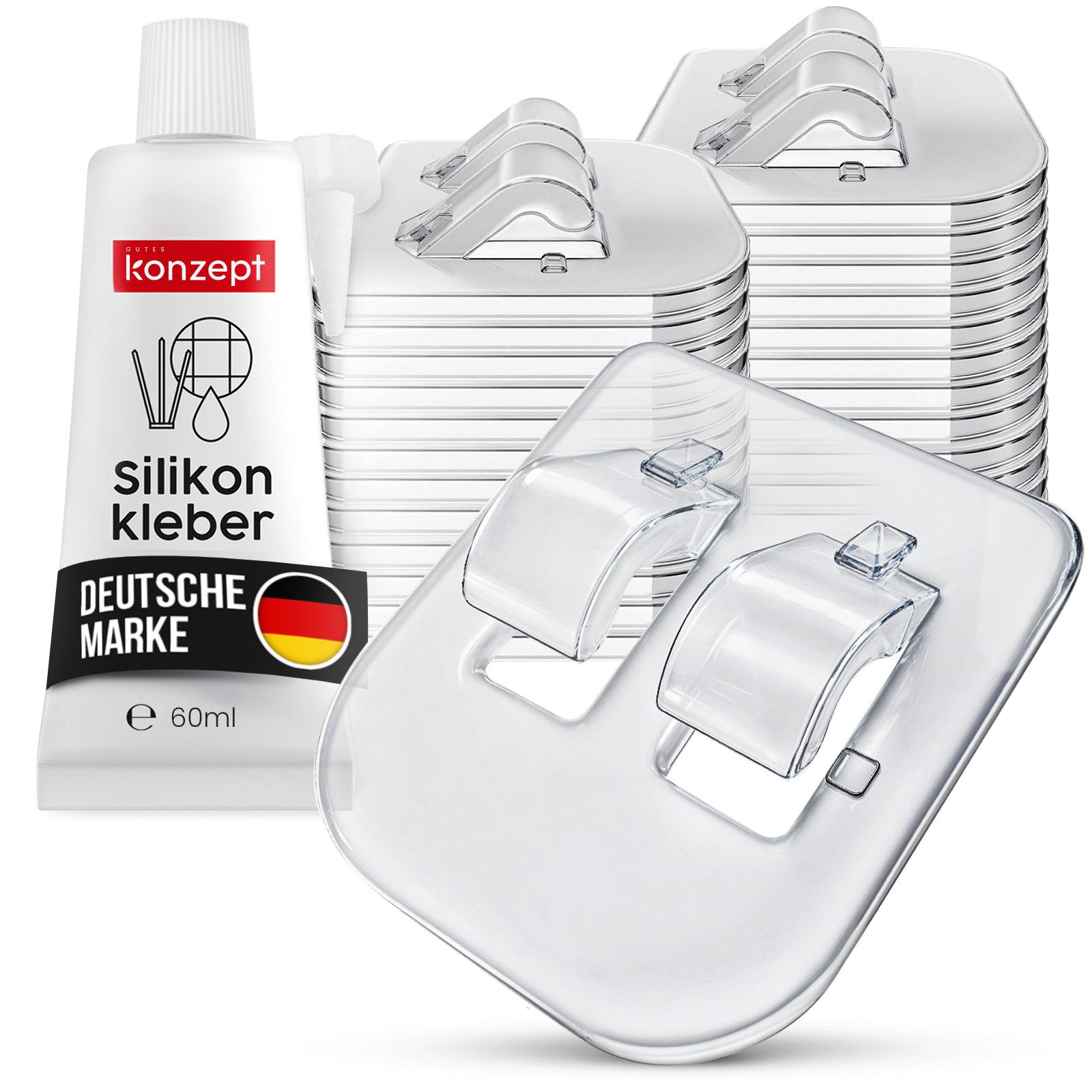 KONZEPT Klebehaken & Montagekleber,Fixierung auf jeder Oberfläche, Beton, Metall und Kunststoff – auch bei Regen, Hitze oder Frost, (100-St), Befestigungsset für Katzennetze, Taubennetze,LED-Streifen, Dekoartikel