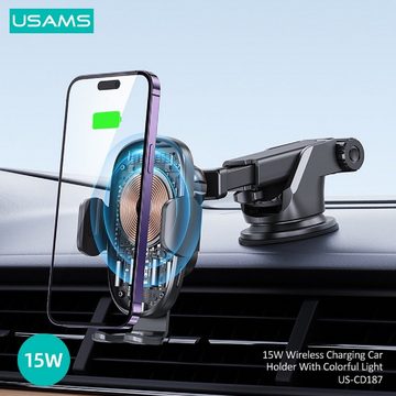 USAMS US-CD187 15W Wireless Charging Car Holder With Colorful Light Handy-Halterung, (bis 6,70 Zoll, 15W, Ladefunktion, mit bunten Licht, Armaturenbrett und Lüftungsgitter)