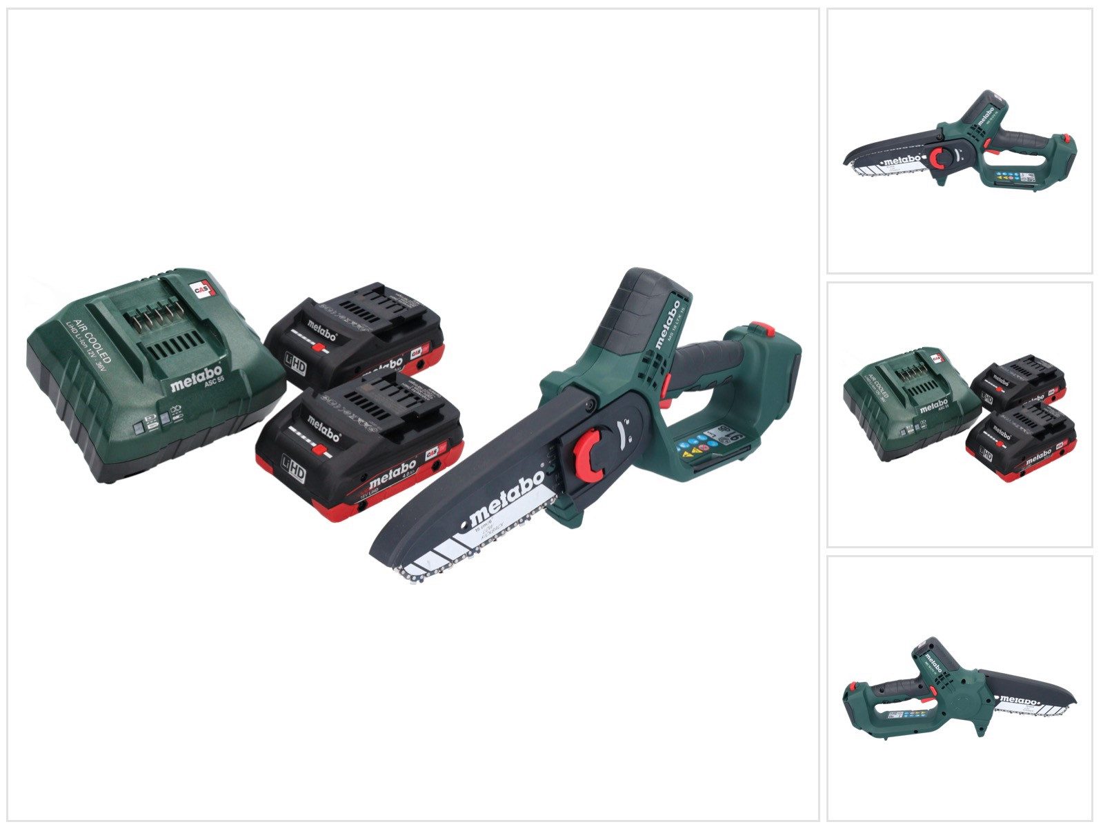 metabo Akku-Kettensäge MS 18 LTX 15 Akku Gehölzsäge 18 V 15 cm 5 m/s + 2x Akku 4,0 Ah