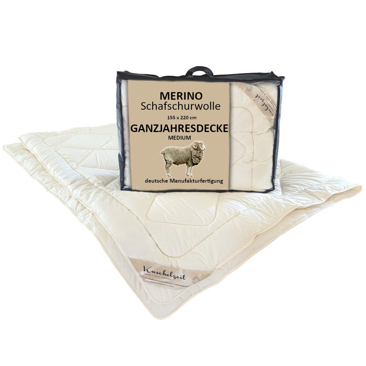 Meivita Naturhaarbettdecke Merino Schafschurwolle Ganzjahresdecke, Füllung: 100% Wolle, Bezug: 100% Baumwolle, Bettdecke Hergestellt in Deutschland