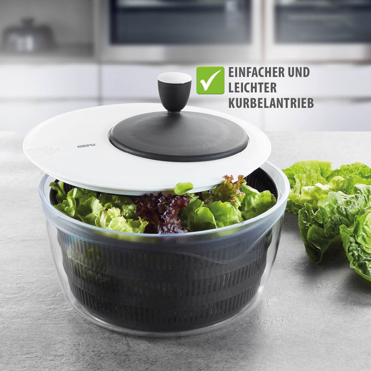 GEFU Salatbox Salatschleuder ROTARE + Frischhaltedeckel, 4 L – Bild 3 von 5