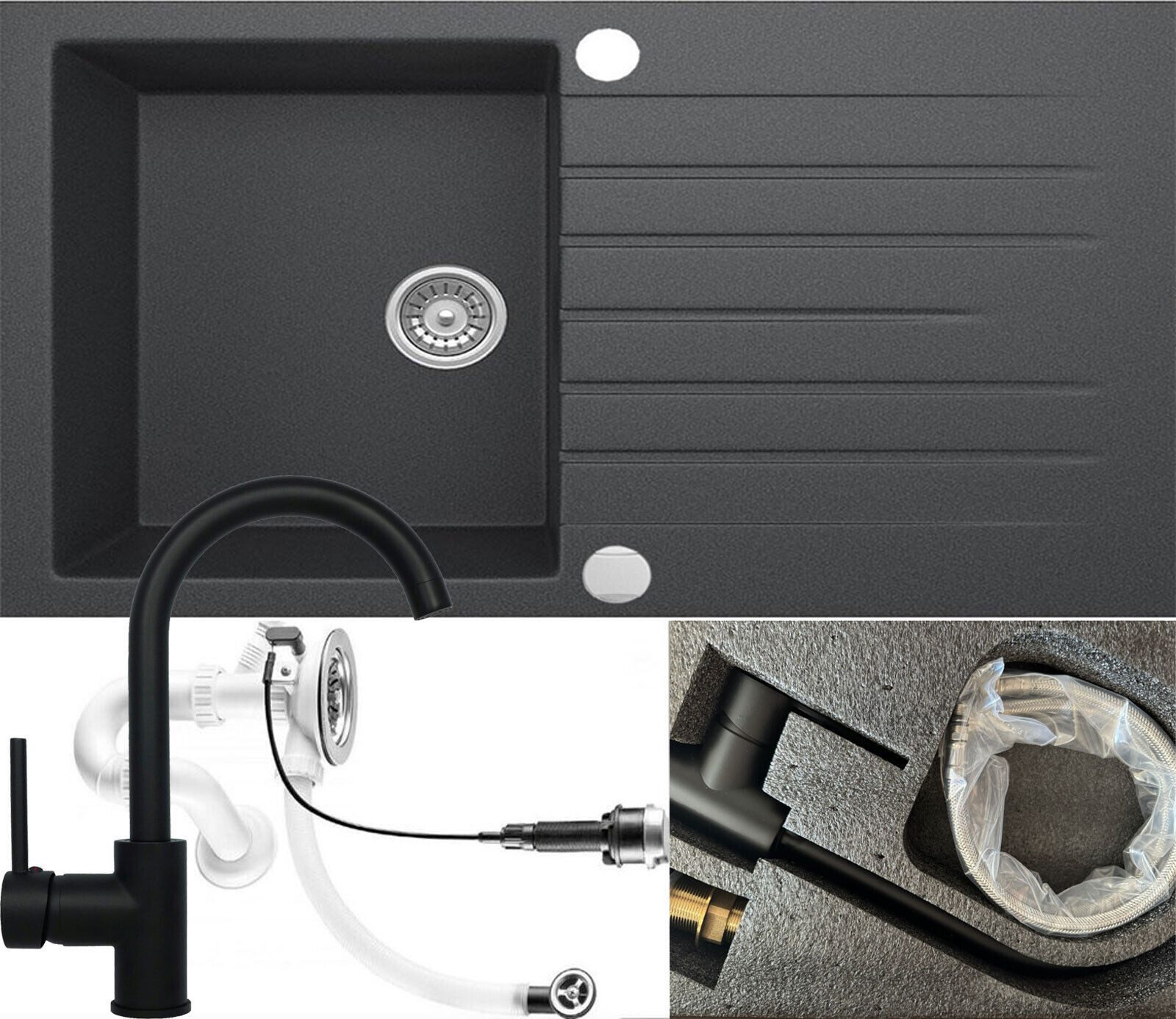 Homeline Granitspüle Danny Granitspüle Küchenspüle Siphon Einbauspüle Spüle günstig online kaufen