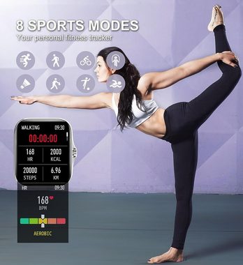 Iaret Smartwatch (1,7 Zoll, Android iOS), Armbanduhr mit Telefonfunktion Wasserdicht Fitness Tracker 3 Armbänder