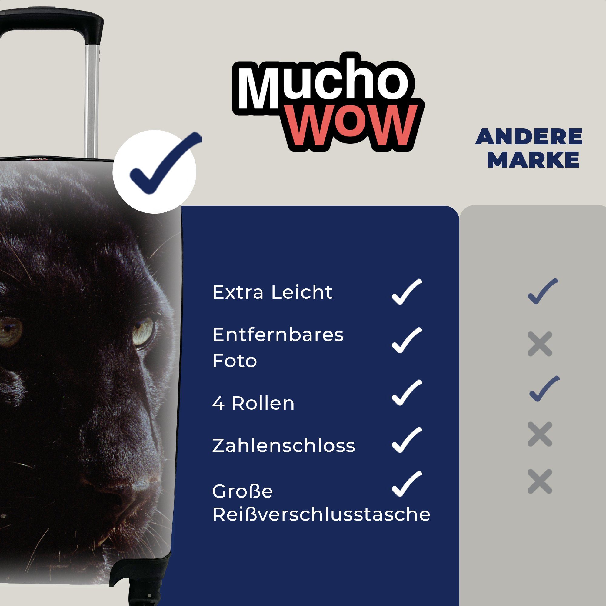 Handgepäck für Panther Reisekoffer mit Rollen, Handgepäckkoffer - - 4 Tier Reisetasche rollen, Schwarz, Trolley, Ferien, MuchoWow