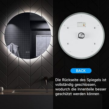 SONNI Badspiegel Rund, LED-Wandspiegel, Ø 60 cm, Beschlagfrei-Funktion, Touchschalter, Anti-Beschlag-Funktion