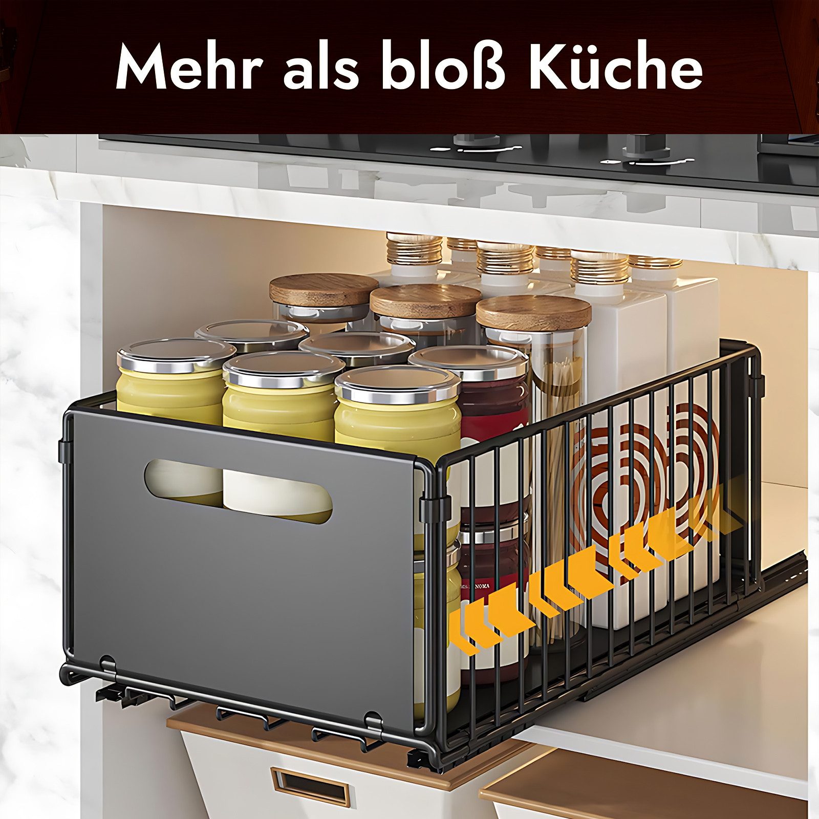 AKKEE Küchenorganizer-Set 2 Stück Teleskopschublade Ausziehbarer Schrank Organizer Kein Bohren, für Küchenschränke,Schubladenregale Herausschieben