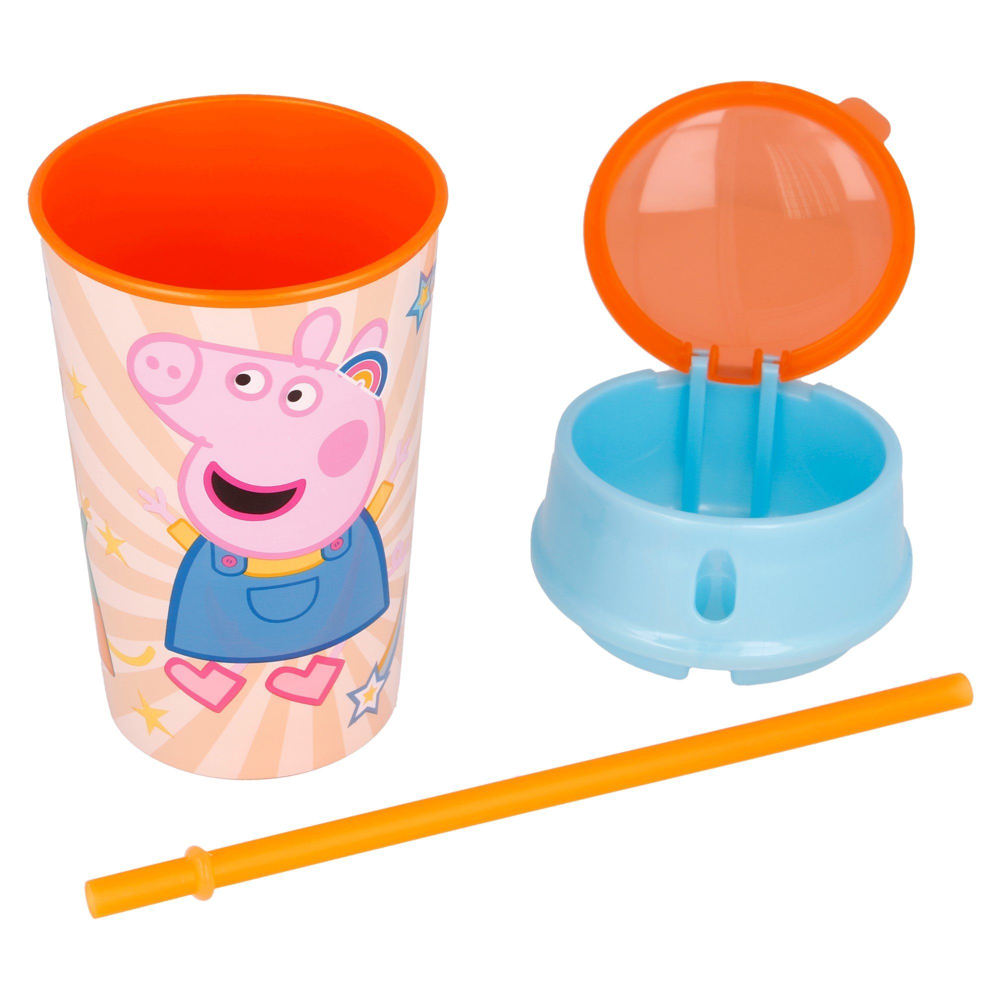 Becher BPA Kunststoff, 2 Peppa 400 Wutz, Snackfach integriertem Kinderbecher Pig 1 ml in Peppa & frei Trinkhalm mit