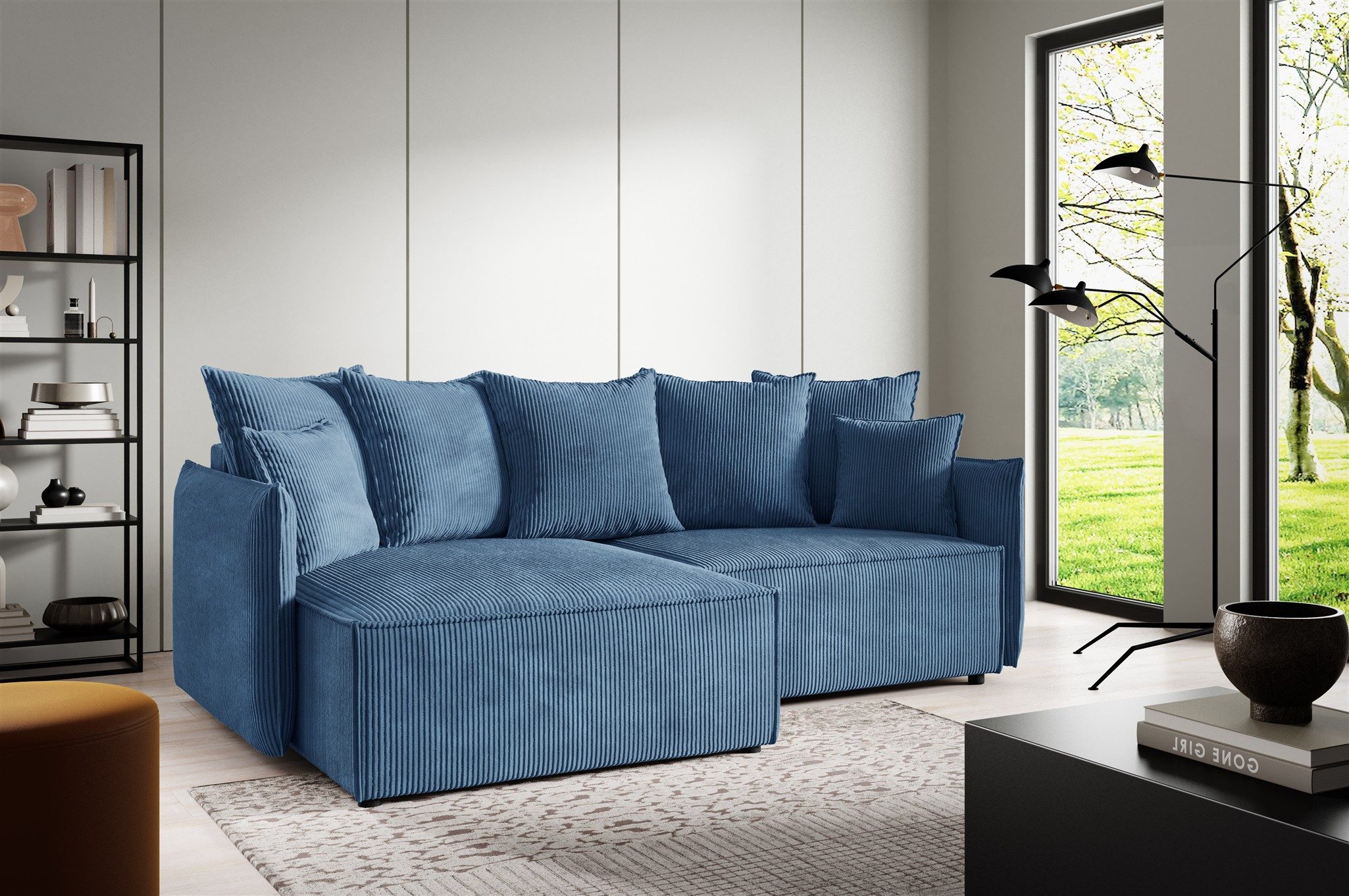 Fun Möbel Ecksofa Schlafsofa Sofa MINEA mit Ottomane in Stoff, Rundumbezug