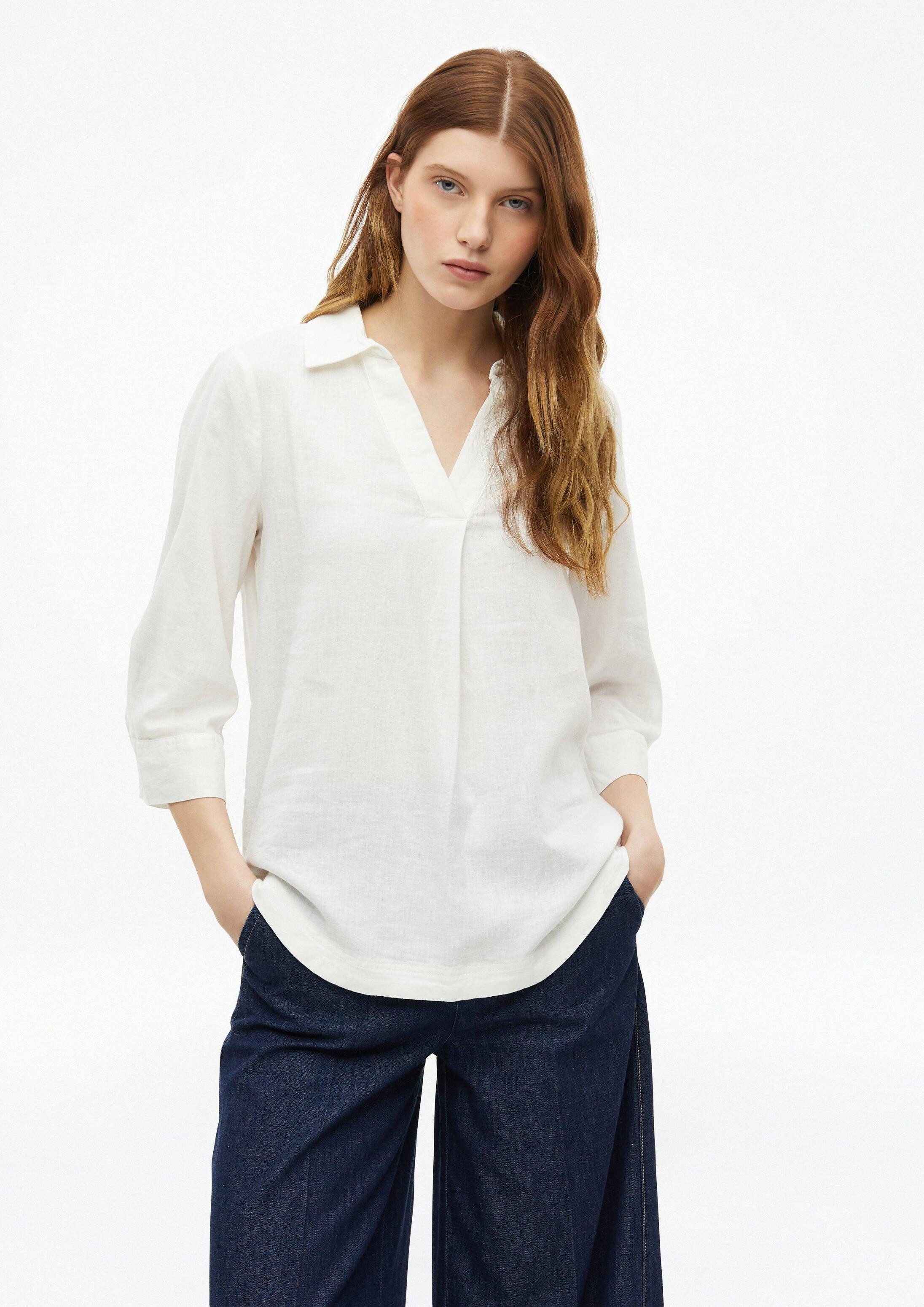 s.Oliver Kurzarmbluse Bluse Leinenmix-Bluse mit 3/4-Ärmeln und Turn-up