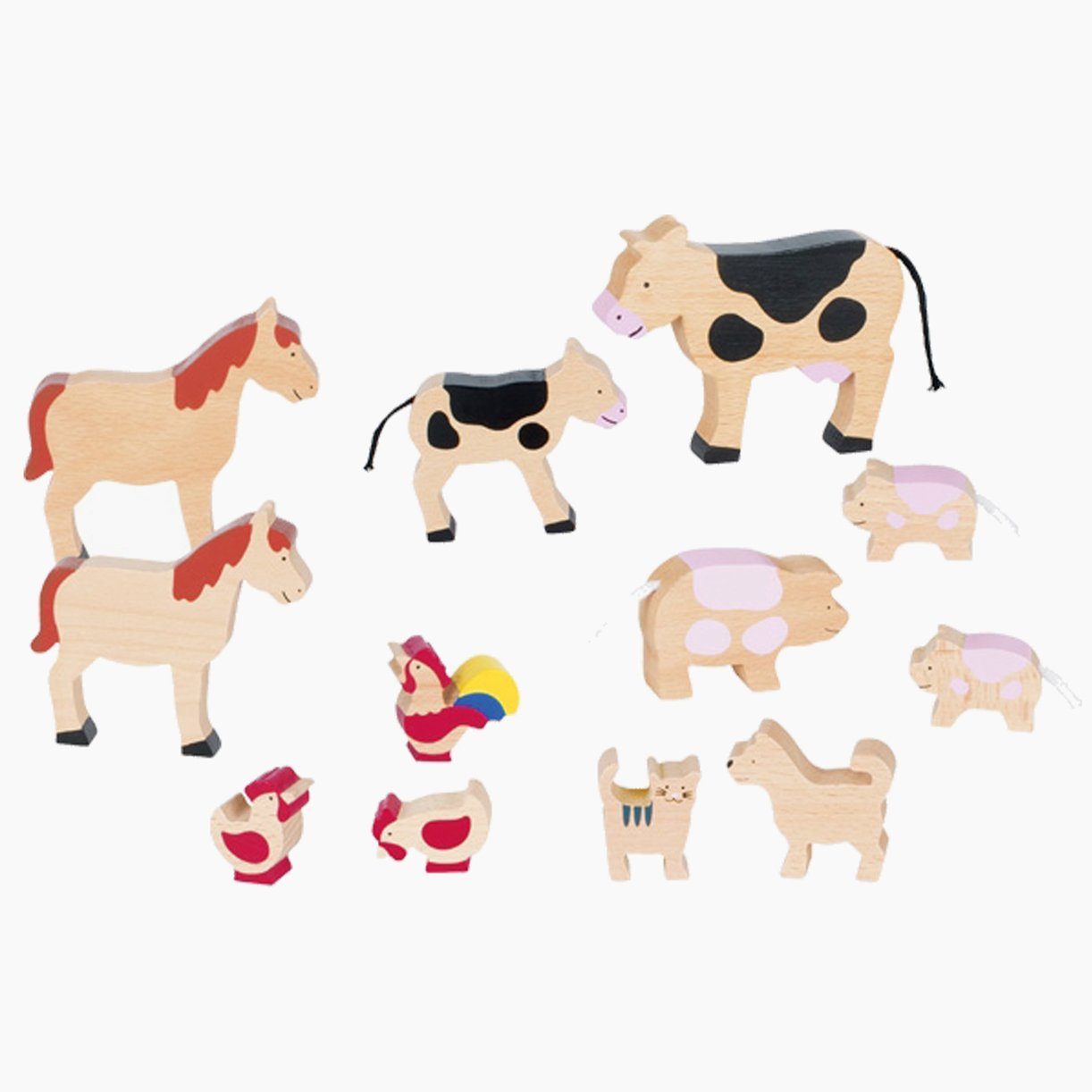 goki Spielwelt Bauernhoftier-Set, (spar packung, 12-tlg., 12 teilig), schön gestalteten Holztieren