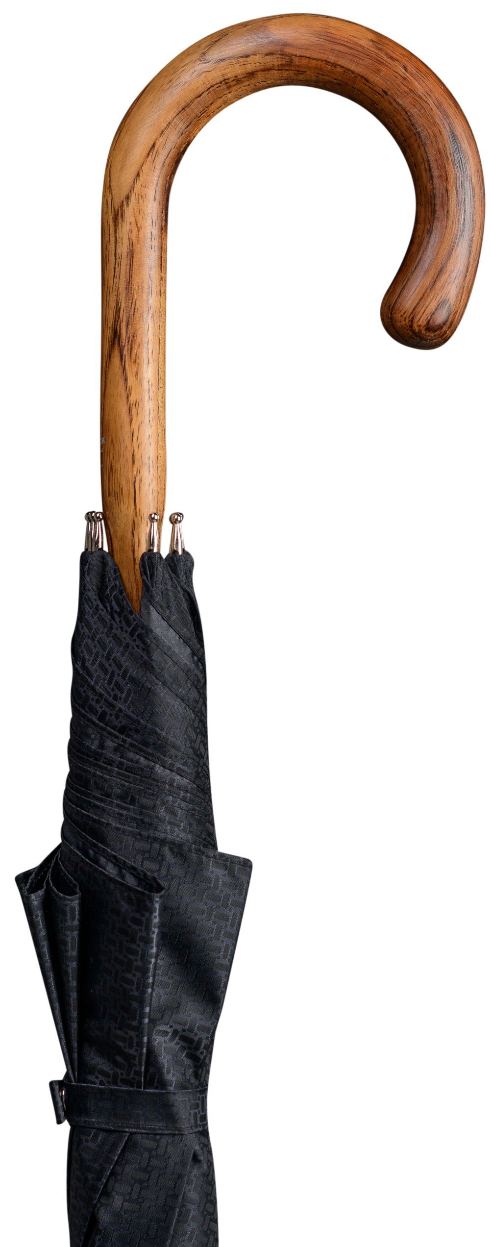Stockshop Gehstock Luxus Schirm HICKORY, Schirmdach schwarz, Hickory-Holz,  Schirmstock durchgehend geflammt und poliert, Stabilgestell aus 8 Streben,  inkl. Gummipuffer