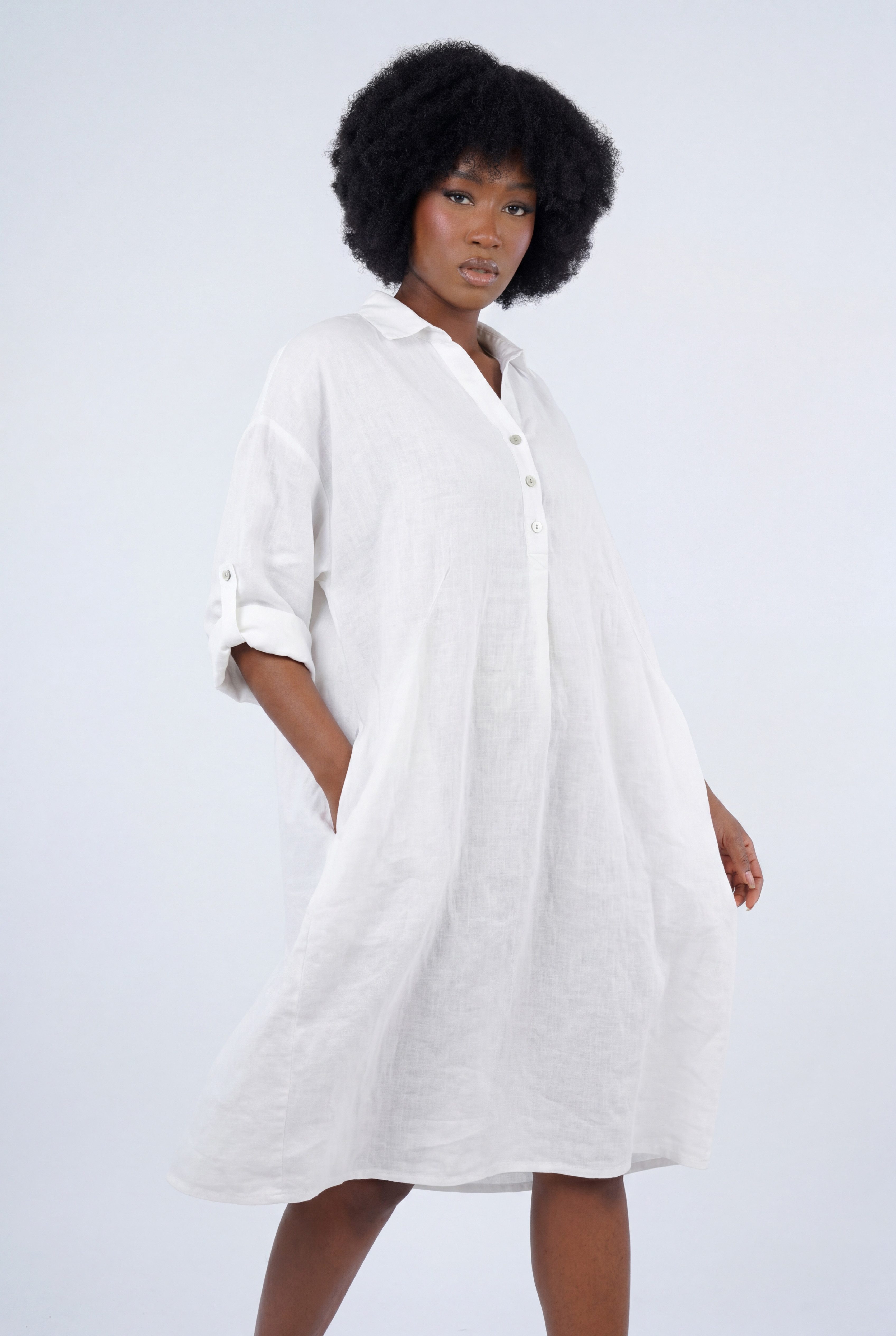 YC Fashion & Style Blusenkleid Leinen-Tunika Oversized One Size in Unifarbe