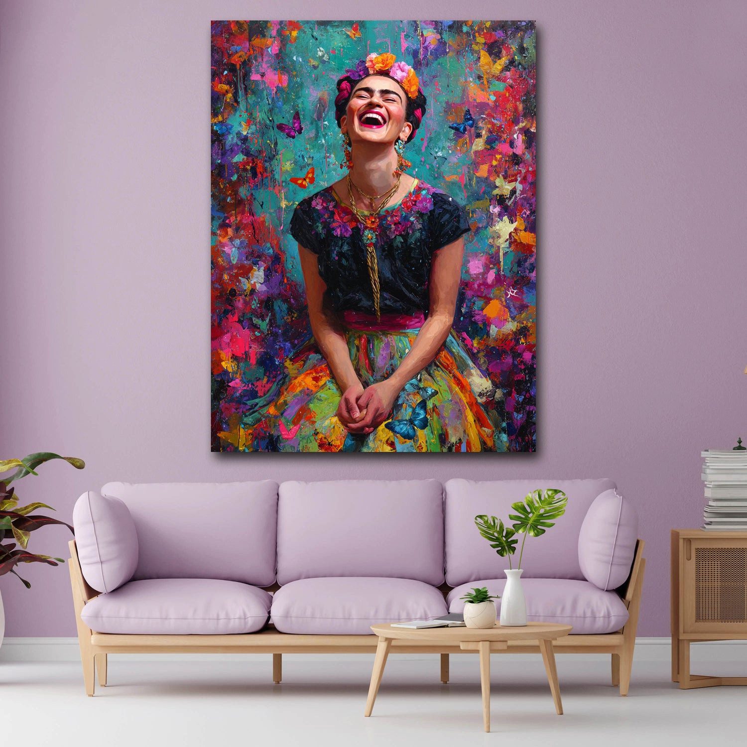 Artedinoi Leinwandbild Pop Art Frida Porträt Farbenfreude Leinwandbild Wandbild Kunstdruck XL