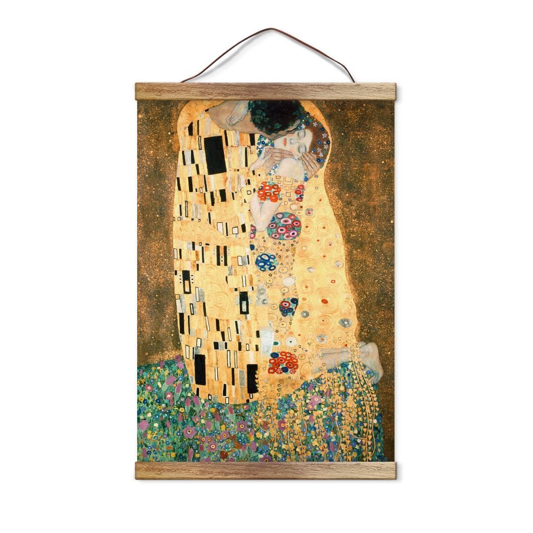 K&L Wall Art Leinwandbild Vintage Stoffbild Poster Klimt Der Kuss Gold Kunstdruck Banner, Jugendstil Gemälde ohne Zubehör