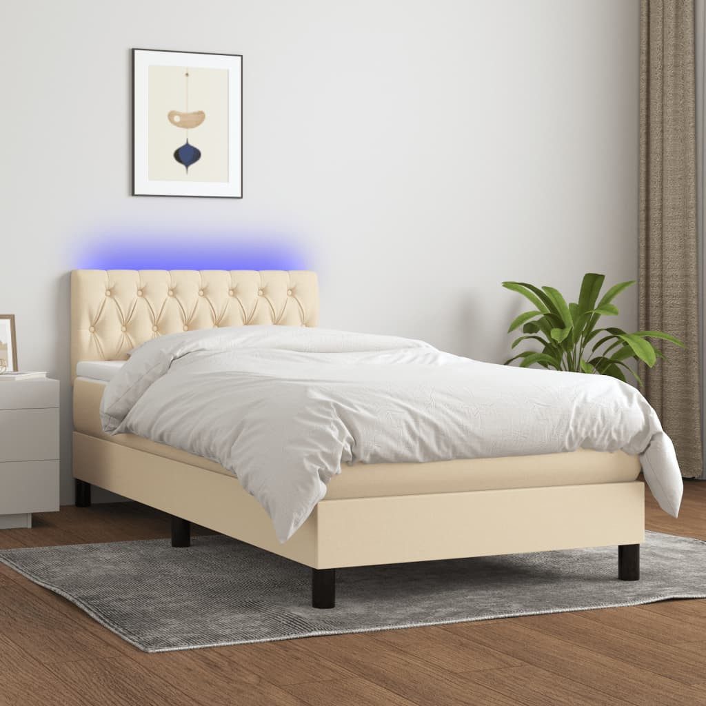 vidaXL Boxspringbett Boxspringbett mit Matratze LED Creme 90x200 cm Stoff B günstig online kaufen