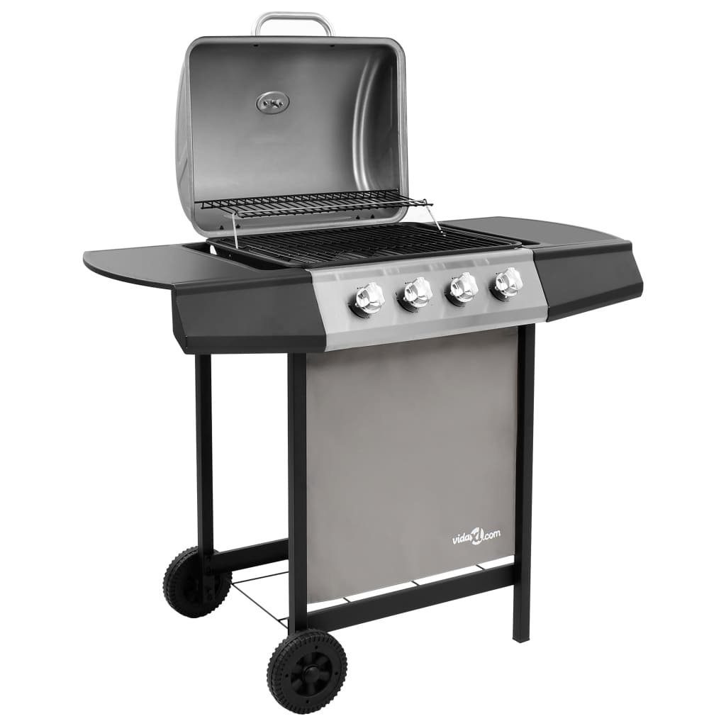 vidaXL Gasgrill Gasgrill mit 4 Flammen Schwarz und Silbern