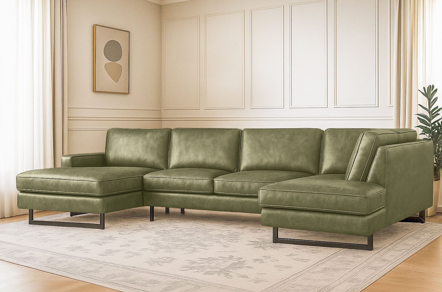 Home affaire Wohnlandschaft Pinto, 350 cm, U-Form, XXL, mit Ottomanen, Cord, Chenille, Lederoptik, mit Keder, Metallfüße, Wellenunterfederung