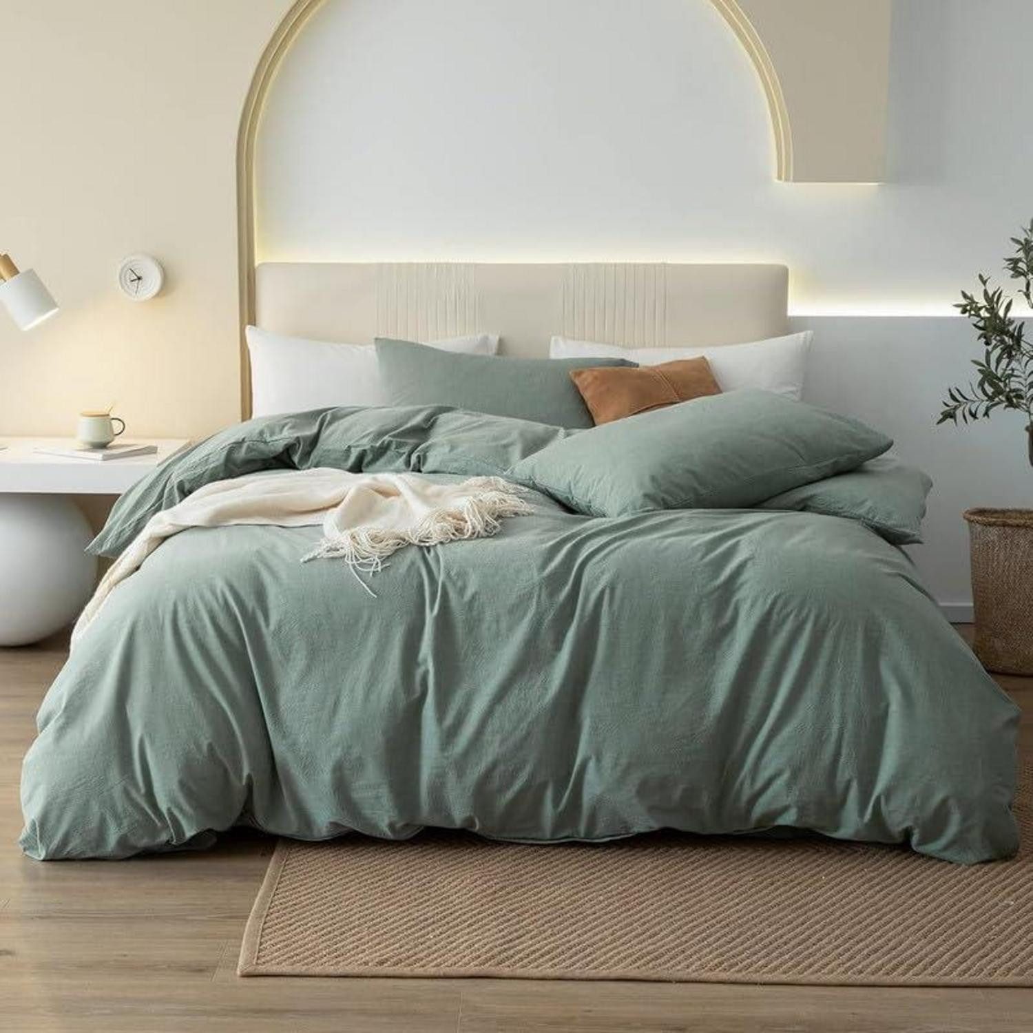 LuxusKollektion Bettwäsche Bettwäsche 135x200 Baumwolle Salbei Grün