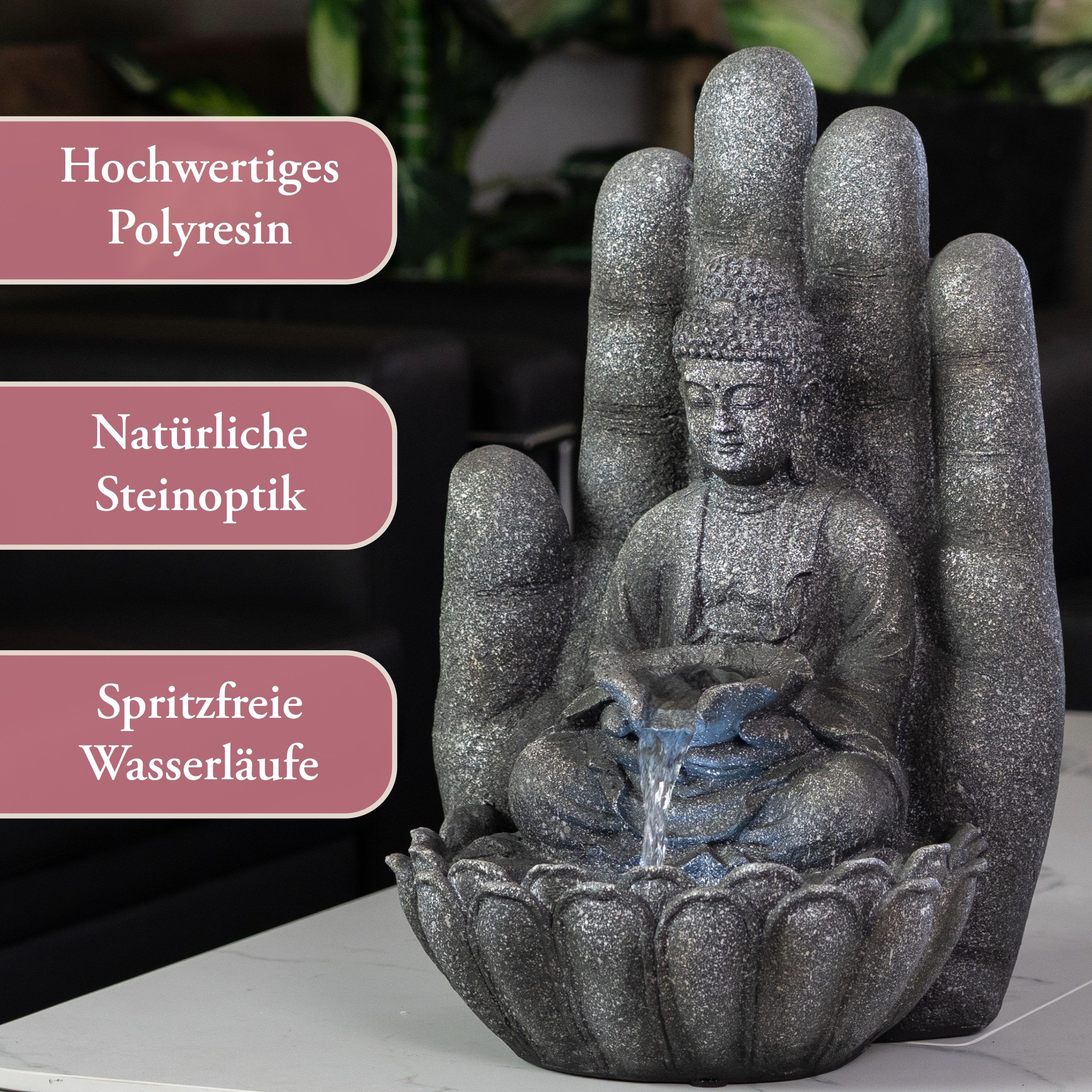 INTERGARDEN Water Feature Indoor Fountain Medium Size - Buddha 55cm with Lighting, 35.5cm Wide