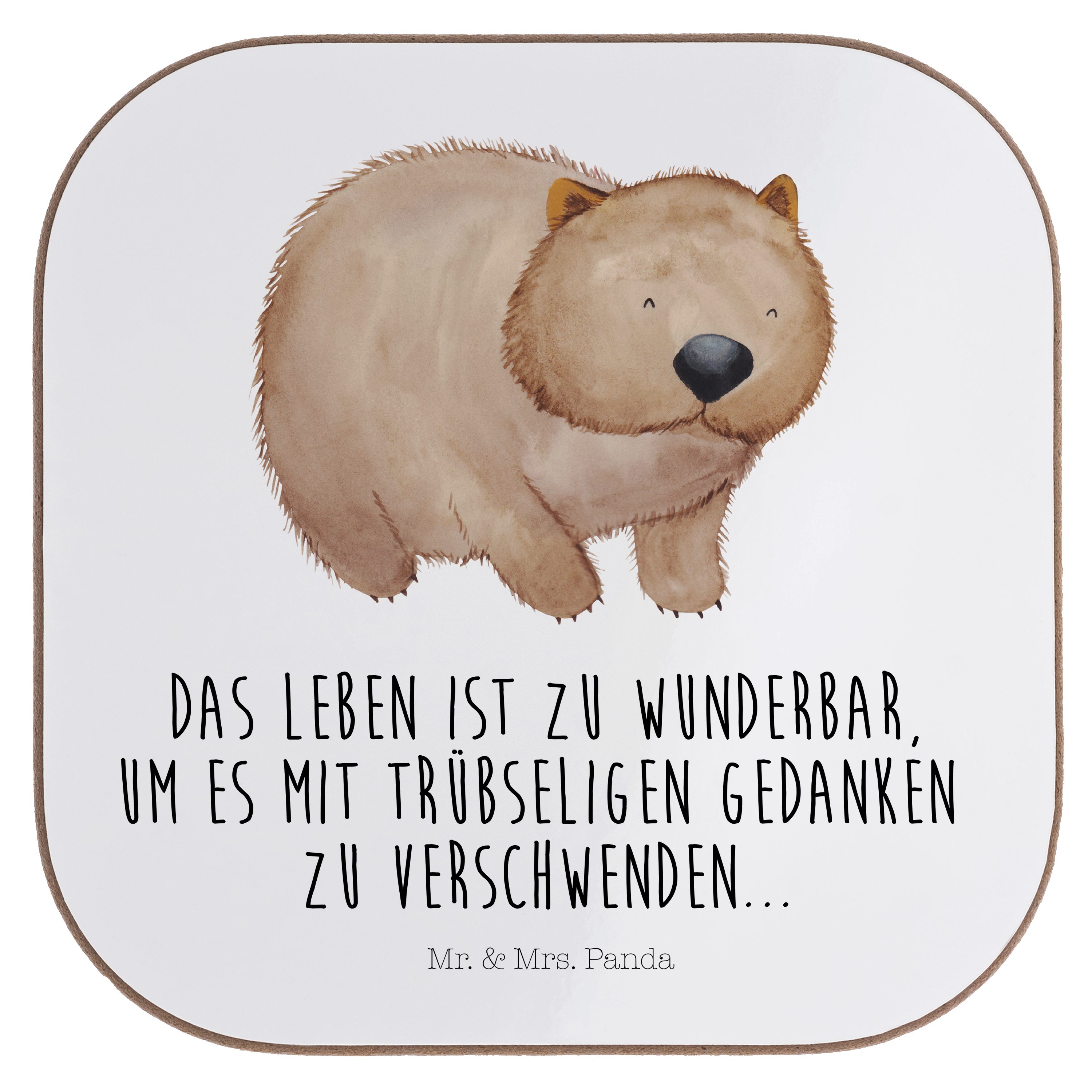 Mr. & Mrs. Panda Getränkeuntersetzer Wombat - Weiß - Geschenk, lustige Sprüche, Gute Laune, Getränkeunters, 1-tlg.