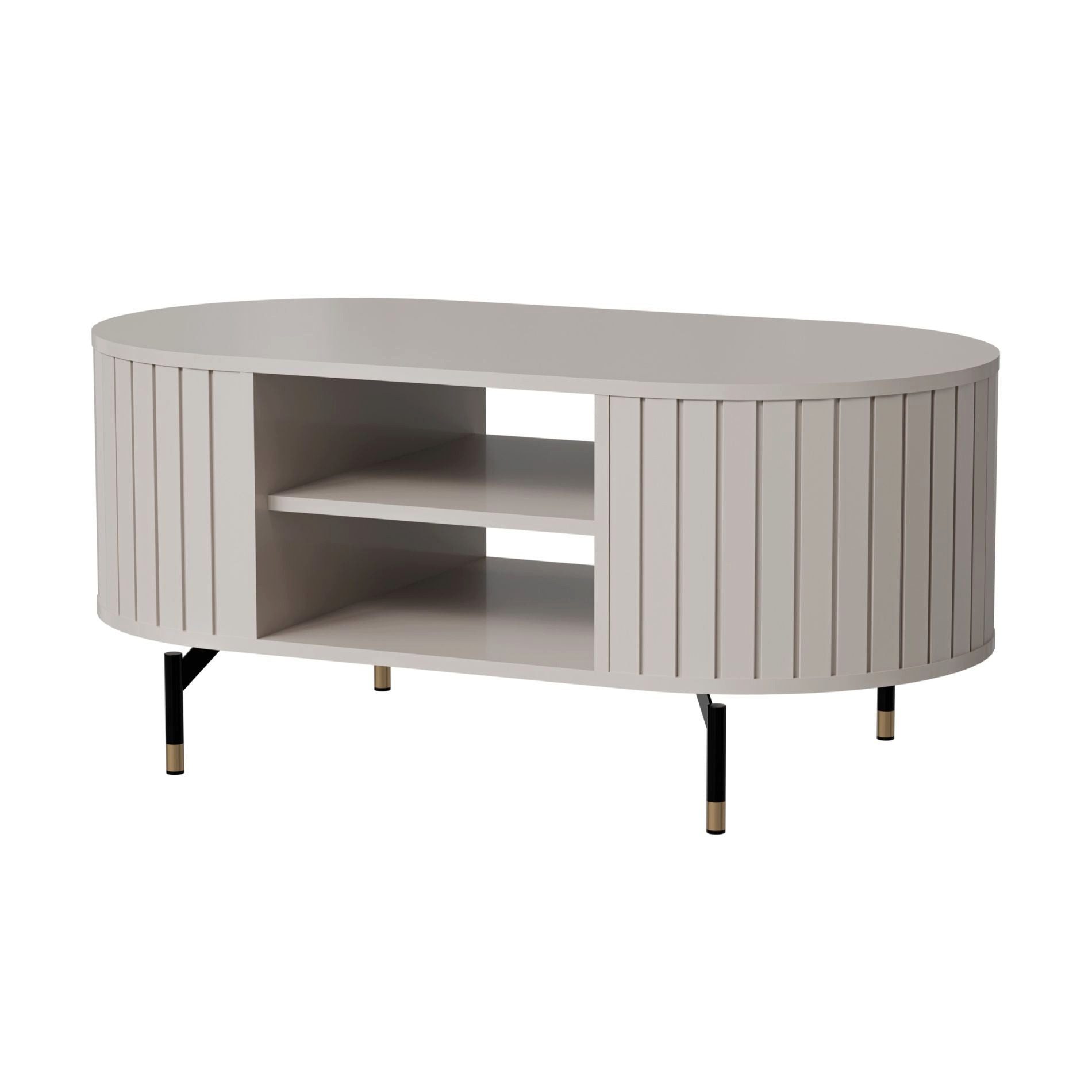 Selsey Couchtisch ZANTE, oval mit Lamellen und 2 Ablagefächern 104x56 cm
