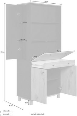 Furn.Design Sekretär Solution (Schreibtischschrank in Eiche mit dunklem blau, 76 x 175 cm), mit viel Stauraum