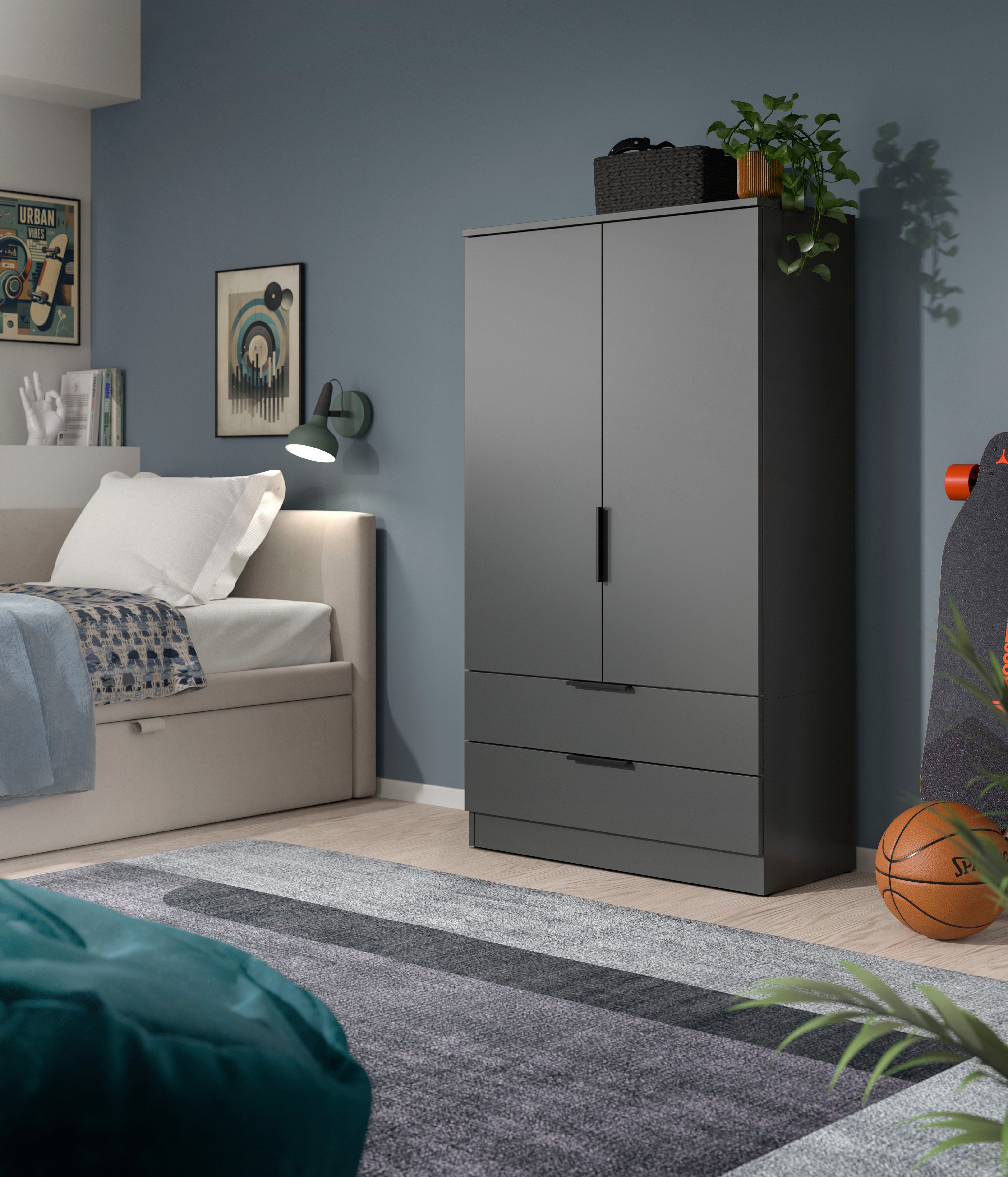 Home affaire Wäscheschrank SKARDE, Kleiderschrank, Schlafzimmerschrank, Schrank (1-St., Höhe: 140 cm, 2 Türen, 2 Schubladen, 1 Kleiderstange) OTTO BESTSELLER, Garderobe, Universalschrank, Flurschrank, Schrank