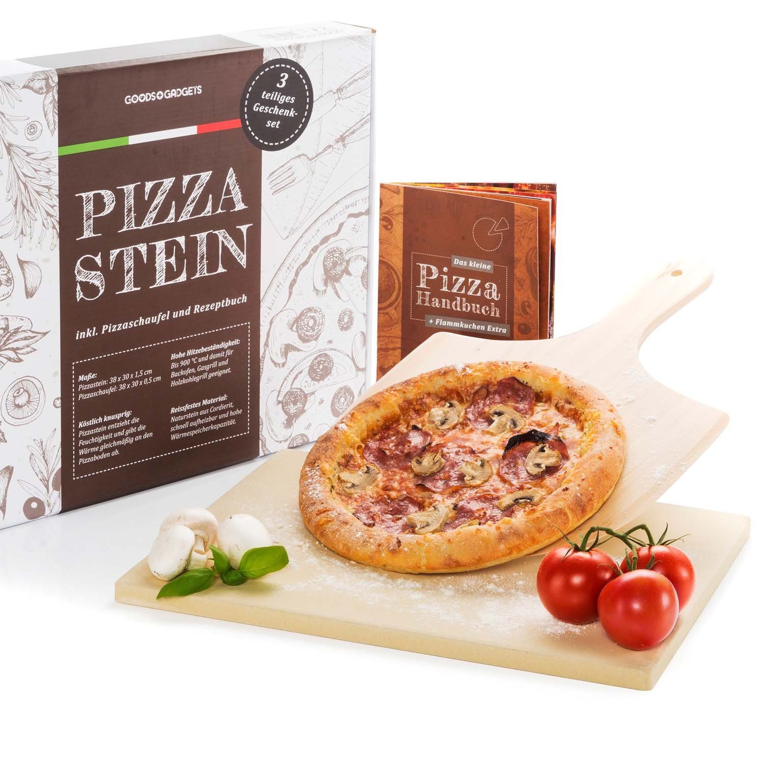 Dimono Pizzastein Backstein Brotbackstein, (Pizzaofen Set, Pizzaschieber & Rezeptbuch), temperaturbeständig bis 900°C Backstein, Pizzaschieber Handbuch
