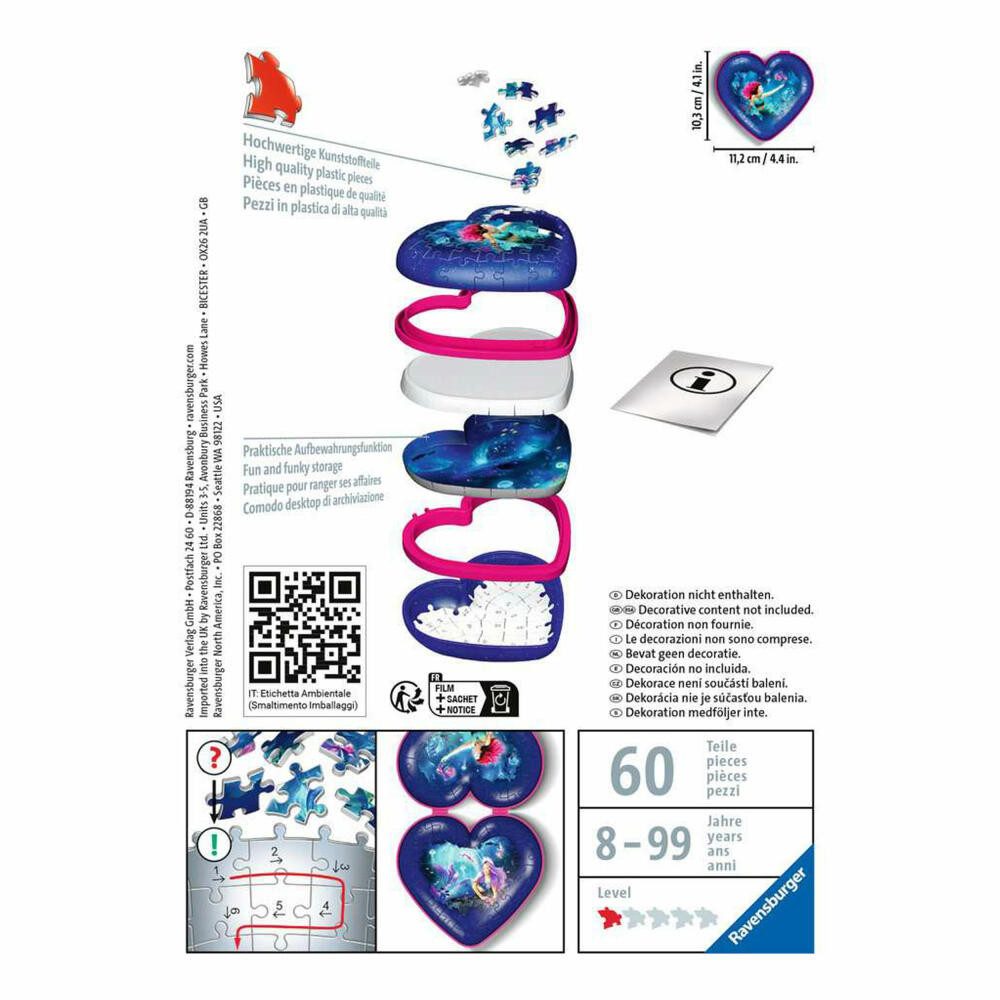 Ravensburger 3D-Puzzle Herzschatulle - Bezaubernde Meerjungfrauen, 54 Puzzleteile