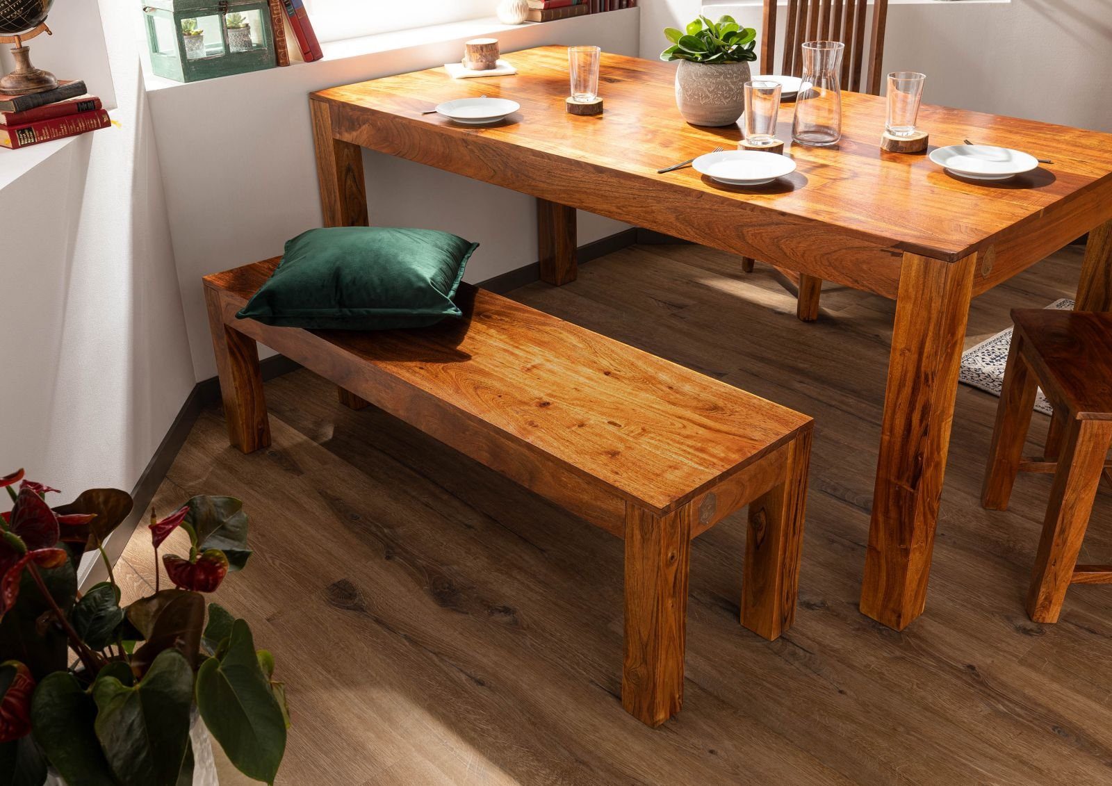 Massivmoebel24 Bank OXFORD (Bank Akazie 180x40x45 honig lackiert OXFORD #0016), Bank Akazie 180x40x45 honig lackiert OXFORD #0016