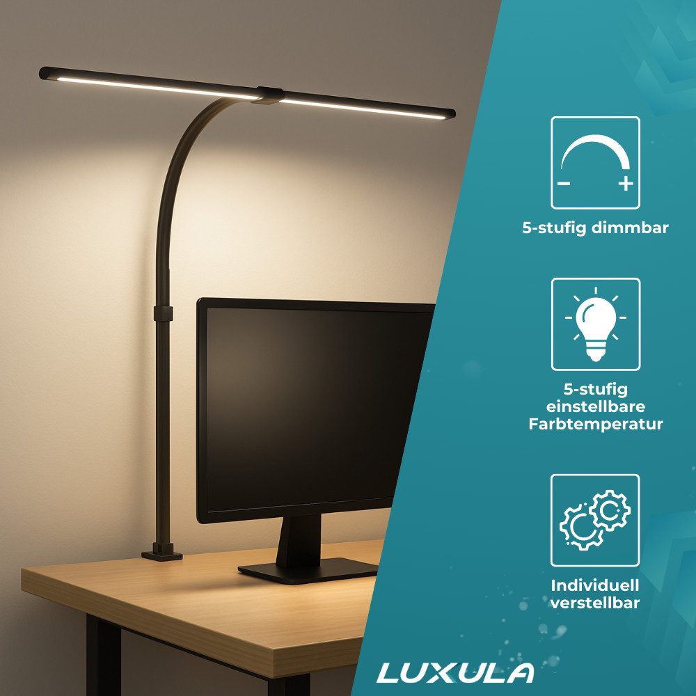 LUXULA LED Tischleuchte LUXULA Tischleuchte 24W 3000-6500K CCT LED Tischlampe Dimmbar Schwarz, LED fest integriert, Farbwechsler – Bild 2 von 5