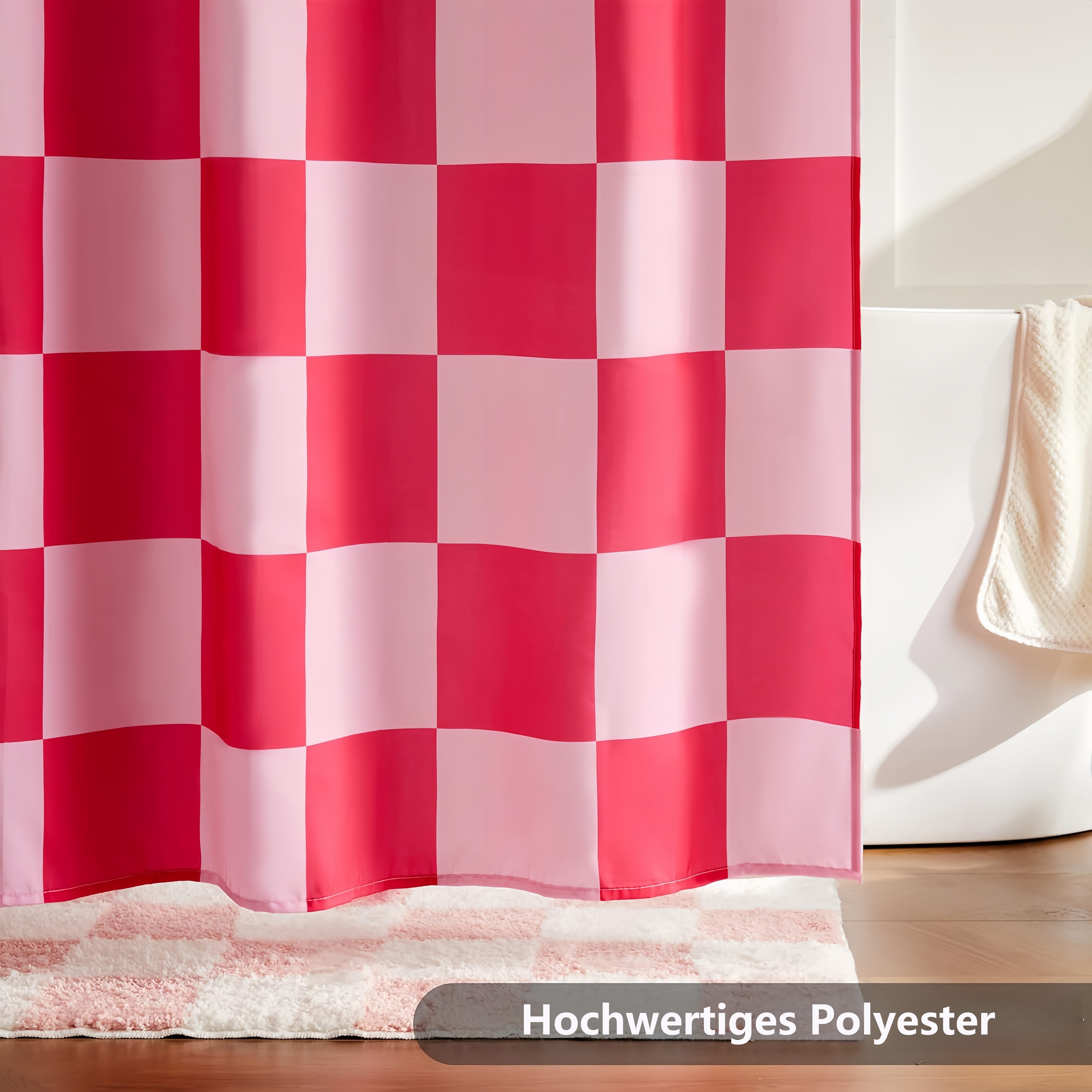 FOUORTUNATE-BEE Duschvorhang Karierter Duschvorhang für Badezimmer Hübsches Retro-Schachbrettmuster Breite 180 cm (Duschgardine in Vintage-Ästhetik, maschinenwaschbar, Stoffduschvorhang)