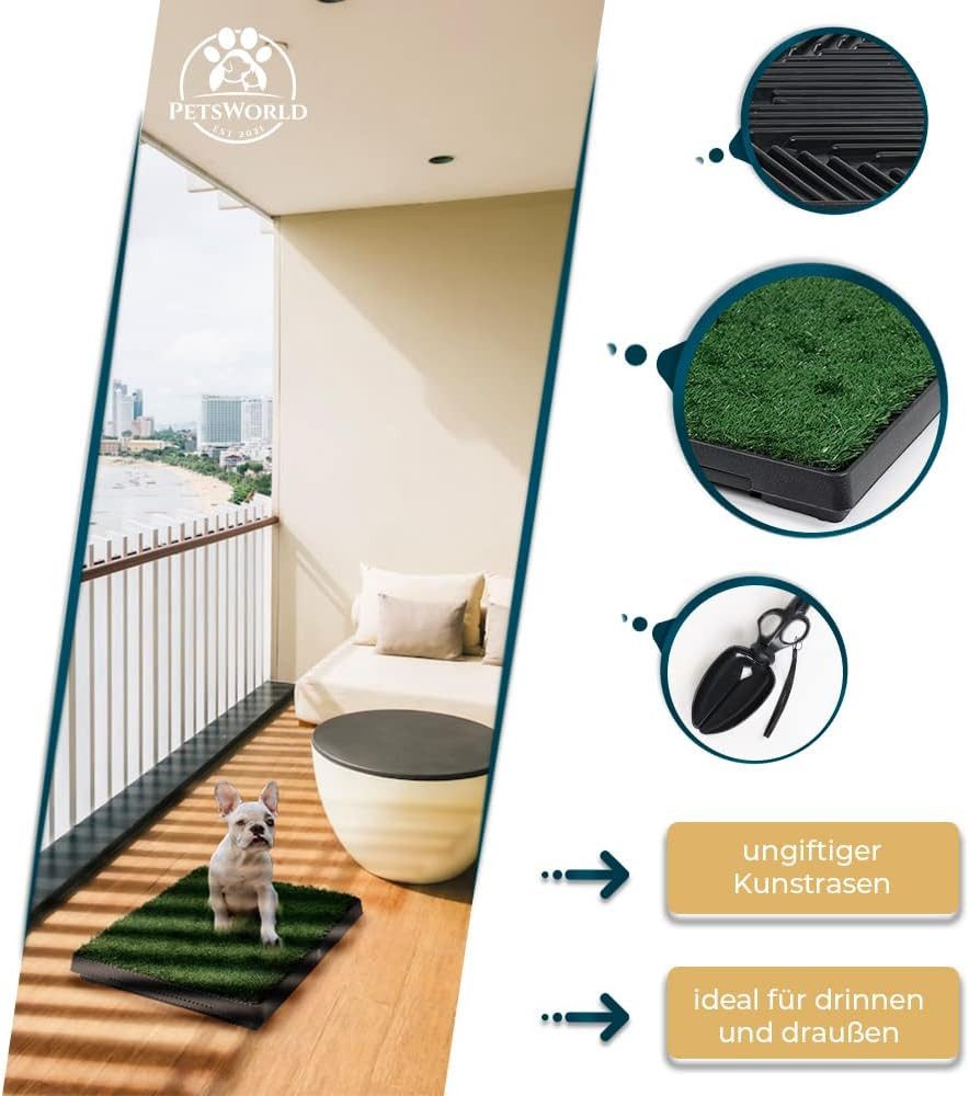 PETSWORLD EST 2021 Hundetoilette Welpentoilette Hundetoilette Kunstrasen 50×50 cm Indoor/Outdoor, Auffangschale, leicht zu reinigen, hygienisch - Kunststoff 6 cm hoch