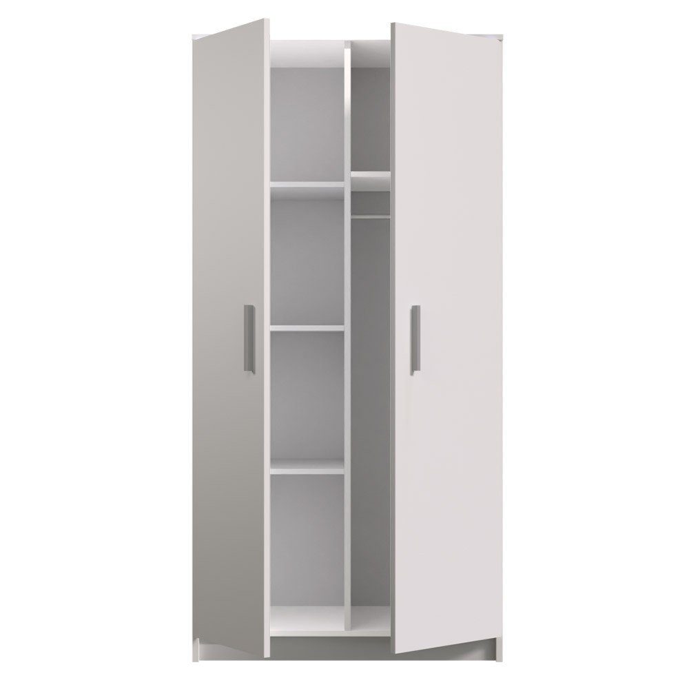 Polini Home Schwebetürenschrank Weiß-silber Kinderz für 80x193x50cm Kinderkleiderschrank Kleiderschrank 2-türig weiß-silber 